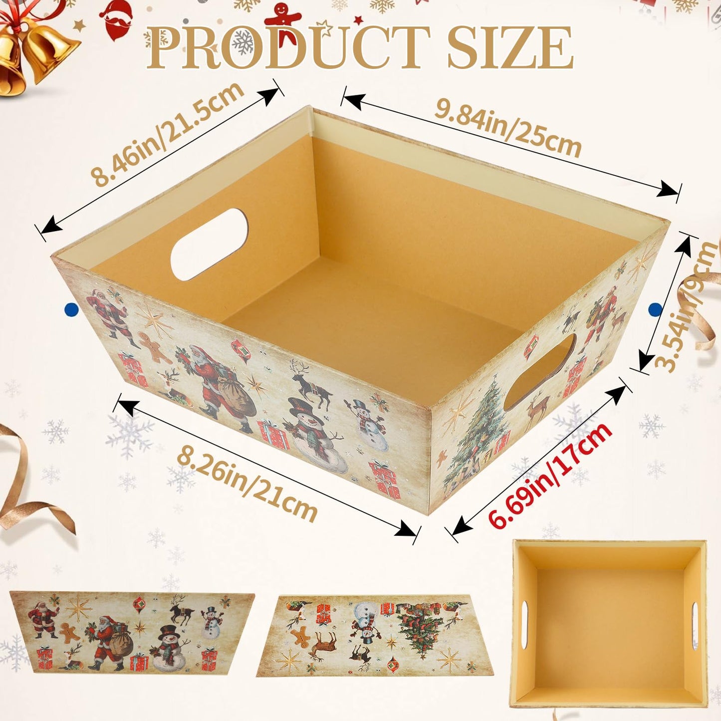 Kolewo4ever 36Pcs 12 Pack Christmas Basket Gifts Set 8x10'' Gifts Baskets for Gifts Empty to Fill with Baskets Empty, Vintage Style Xmas Basket Bags,Pull Bows for Christmas Holiday