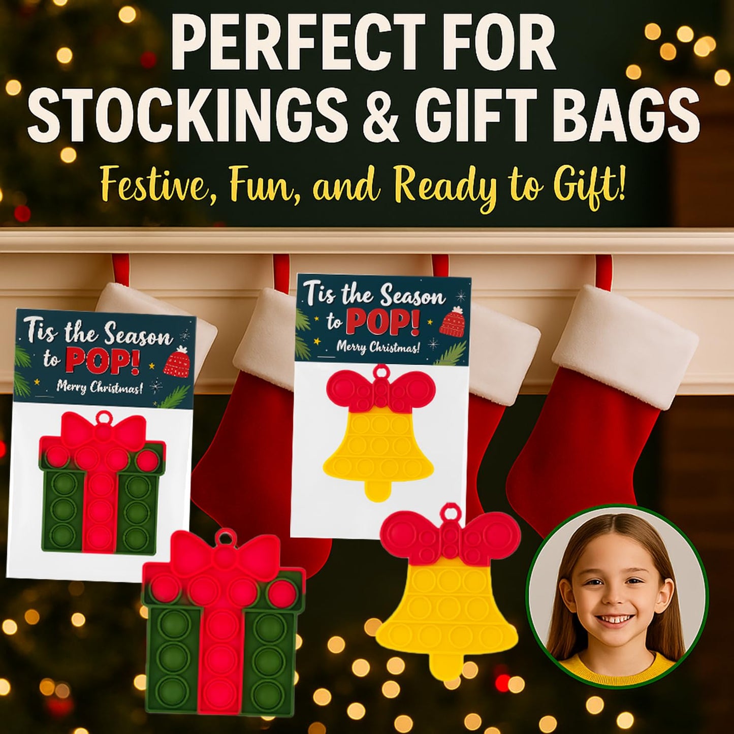 Christmas Pop Its Gift Pack for Students, Bulk Holiday Toys, Goody Bag Stuffers, Office Party Favors