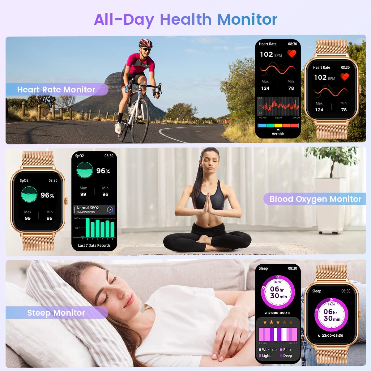 Smart Watch for Women Fitness Tracker: 1.83 Inch Bluetooth Call Smartwatch with Blood Oxygen Blood Pressure Monitor Compatible with Android Ios 100+ Sport Mode Heart Rate Steps Counter Waterproof Ip67