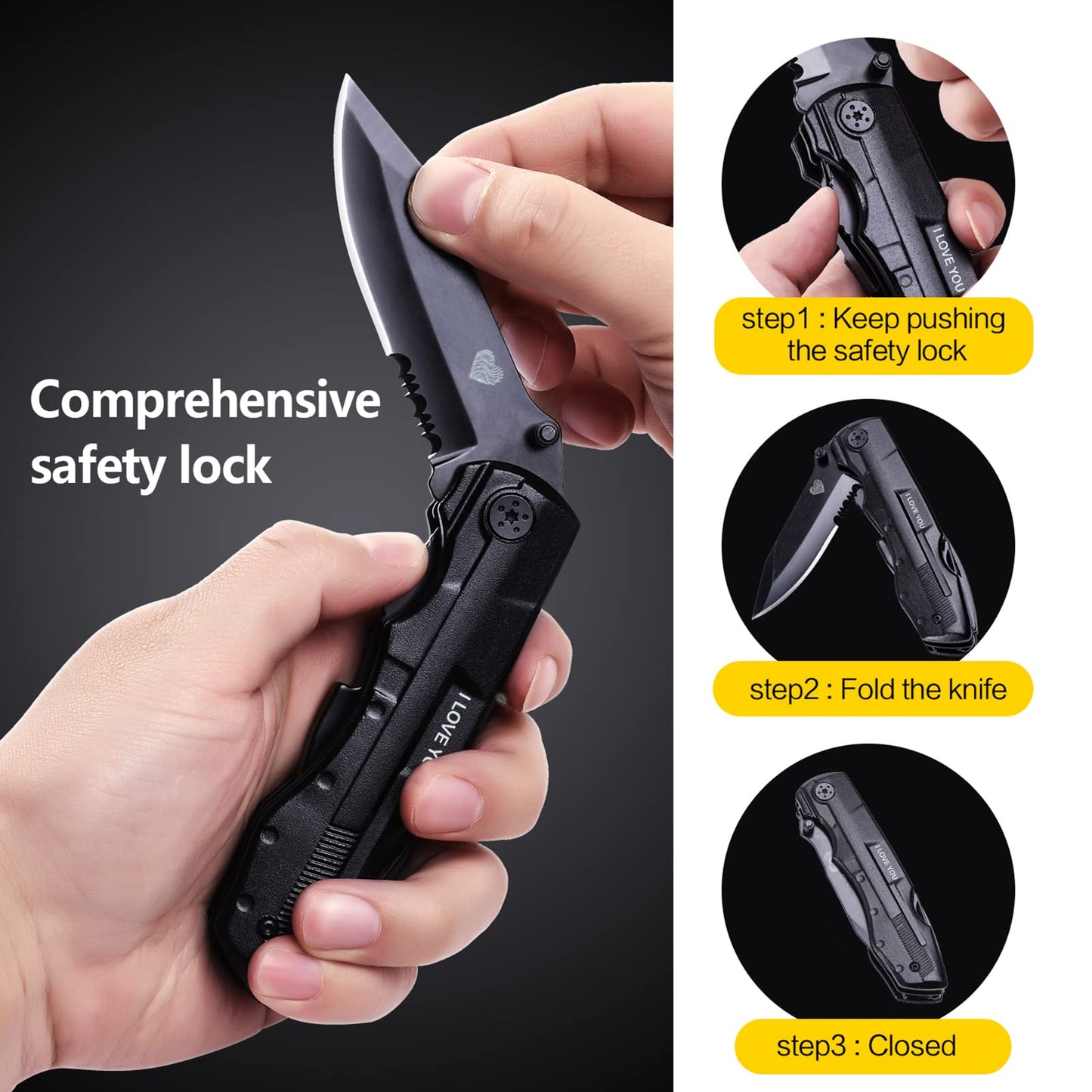 Multitool Pocket Knife for Men, Gifts for Boyfriend, Him, Husband, Dad, Multi Tool Tactical Plier With Nylon Sheath, Stocking Stuffer 'I LOVE YOU'
