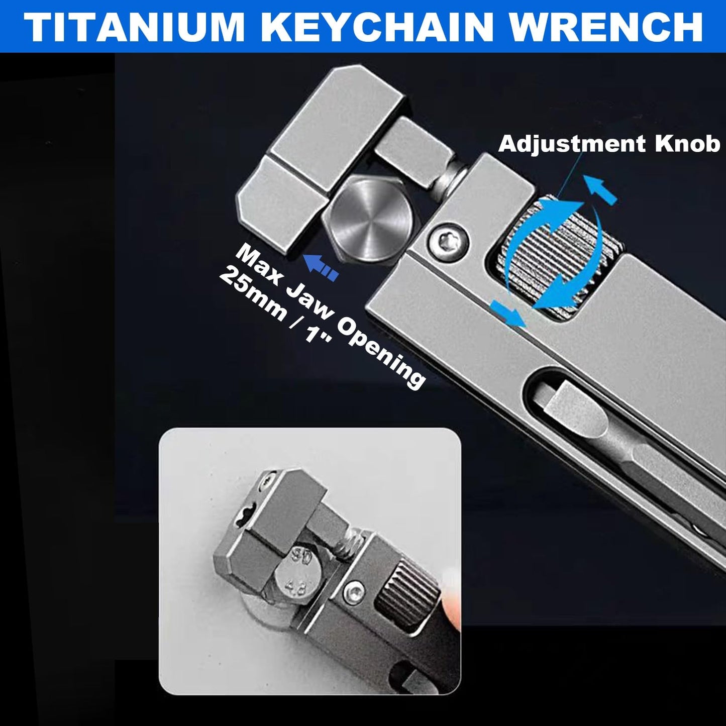 Titanium Keychain Wrench – Mini EDC Adjustable Spanner with Screwdriver, Pocket Tool for Everyday Carry, Travel, Outdoor, Camping – Stocking Stuffers For Men, Dads, and EDC Lovers