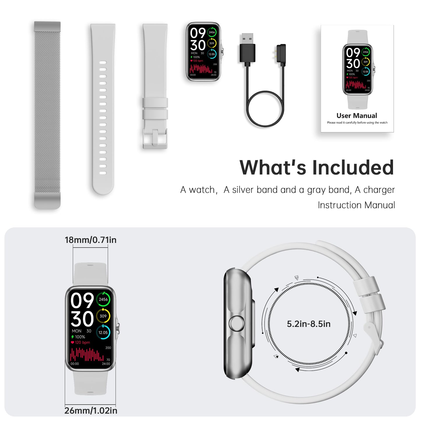 Health Fitness Tracker, Smart Watch with 24/7 Heart Rate and Blood Oxygen Monitor, Sleep Tracker with IP68 Waterproof, Activity Tracker Pedometer Step Counter for Women Men