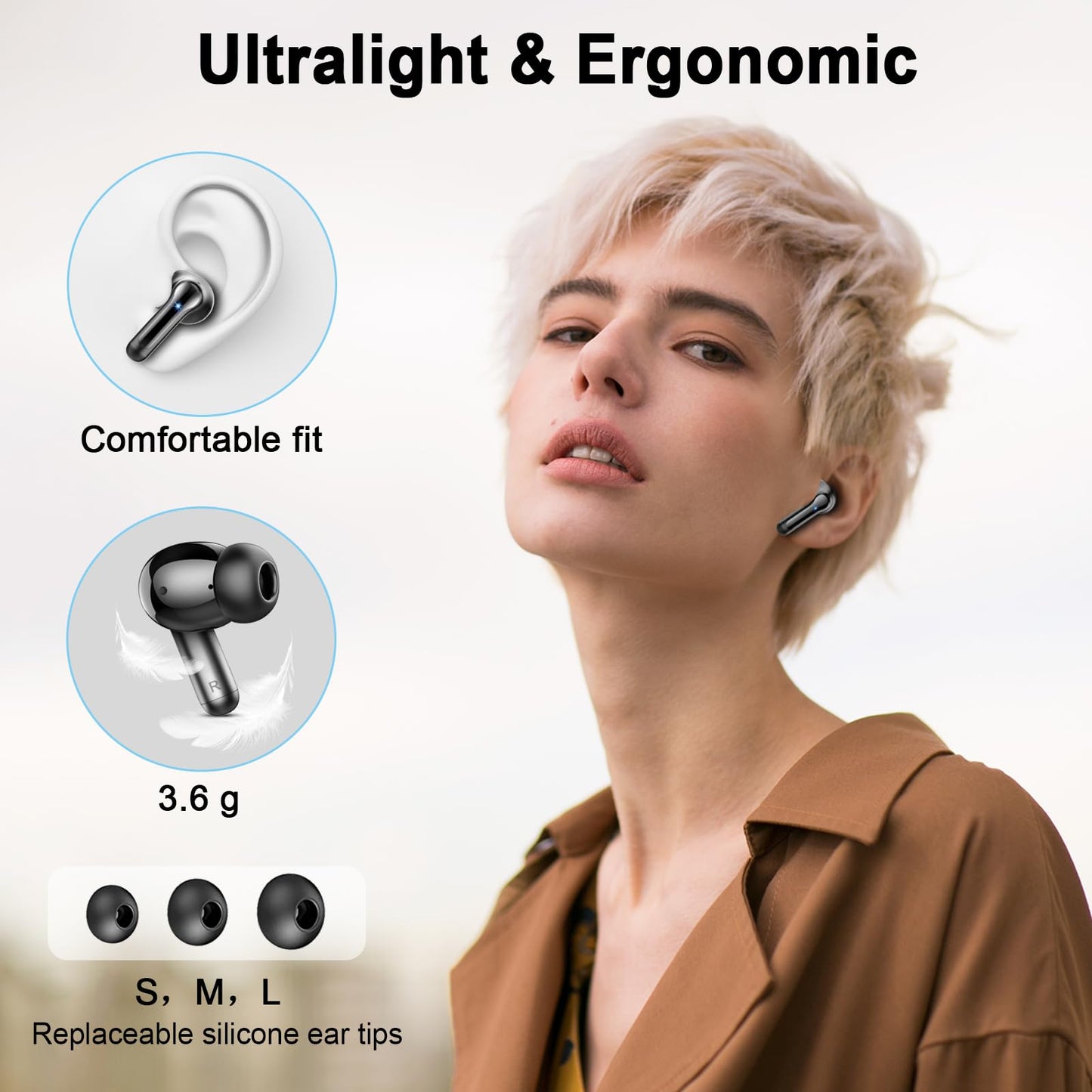 Wireless Earbuds, 2025 Bluetooth 5.4 Headphones 3D Bass Hi-Fi Stereo Ear Buds, 4 ENC Noise Cancelling Mic, 40+Hrs USB-C in-Ear Earphone, IP-X7 Waterproof Sport Workout Gym for Laptop Pad Android iOS