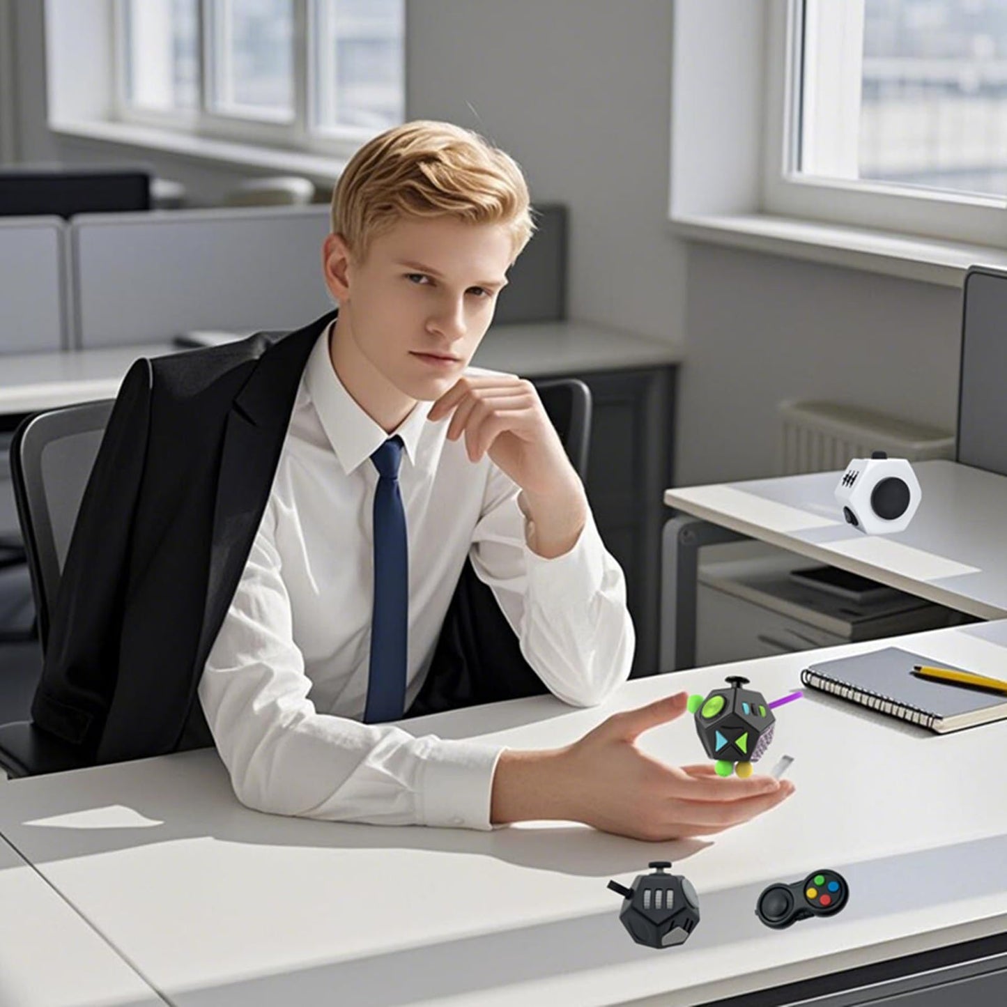 New Fidget Toy Cube 4 Pack Creative Rotating Cube and 12-Sided Mini Cube Relieves Stress and Anxiety Anti Depression Focus Travel Toy Cube For Children and Adults Stocking Christmas Idea Stuffer Gifts