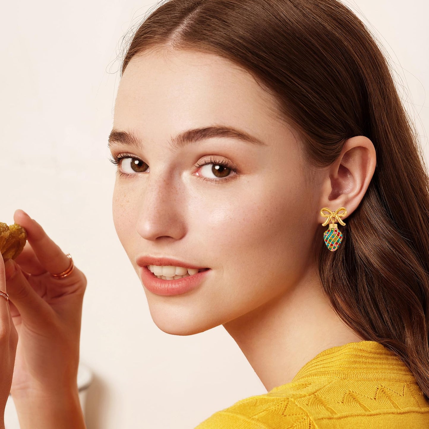 CUFELMU Christmas Earrings for Women Colorful Rhinestones Bow Light Bulb Earrings