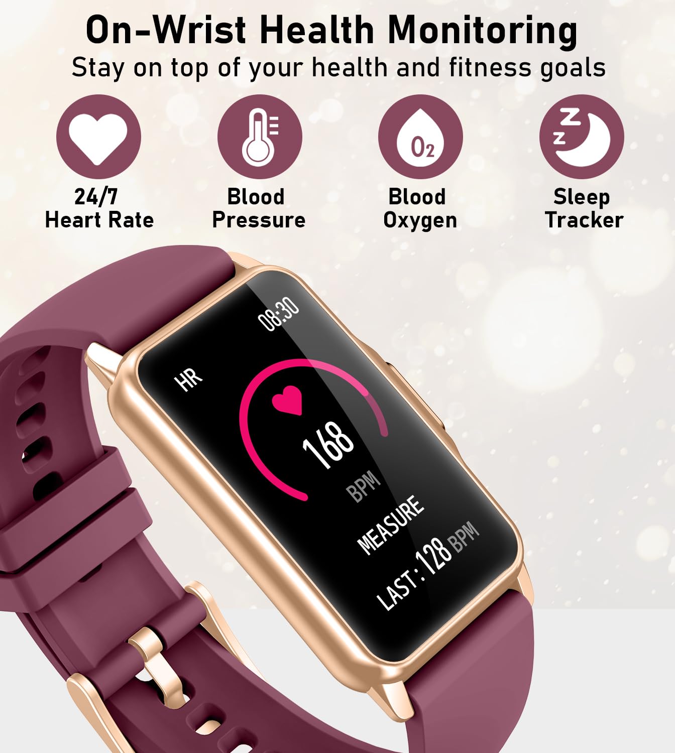 Smart Watch Health Fitness Tracker with 24/7 Heart Rate, Blood Oxygen Blood Pressure Sleep Monitor, 115 Sports Modes, Step Calorie Counter Pedometer IP68 Waterproof for Android and iPhone Women Men