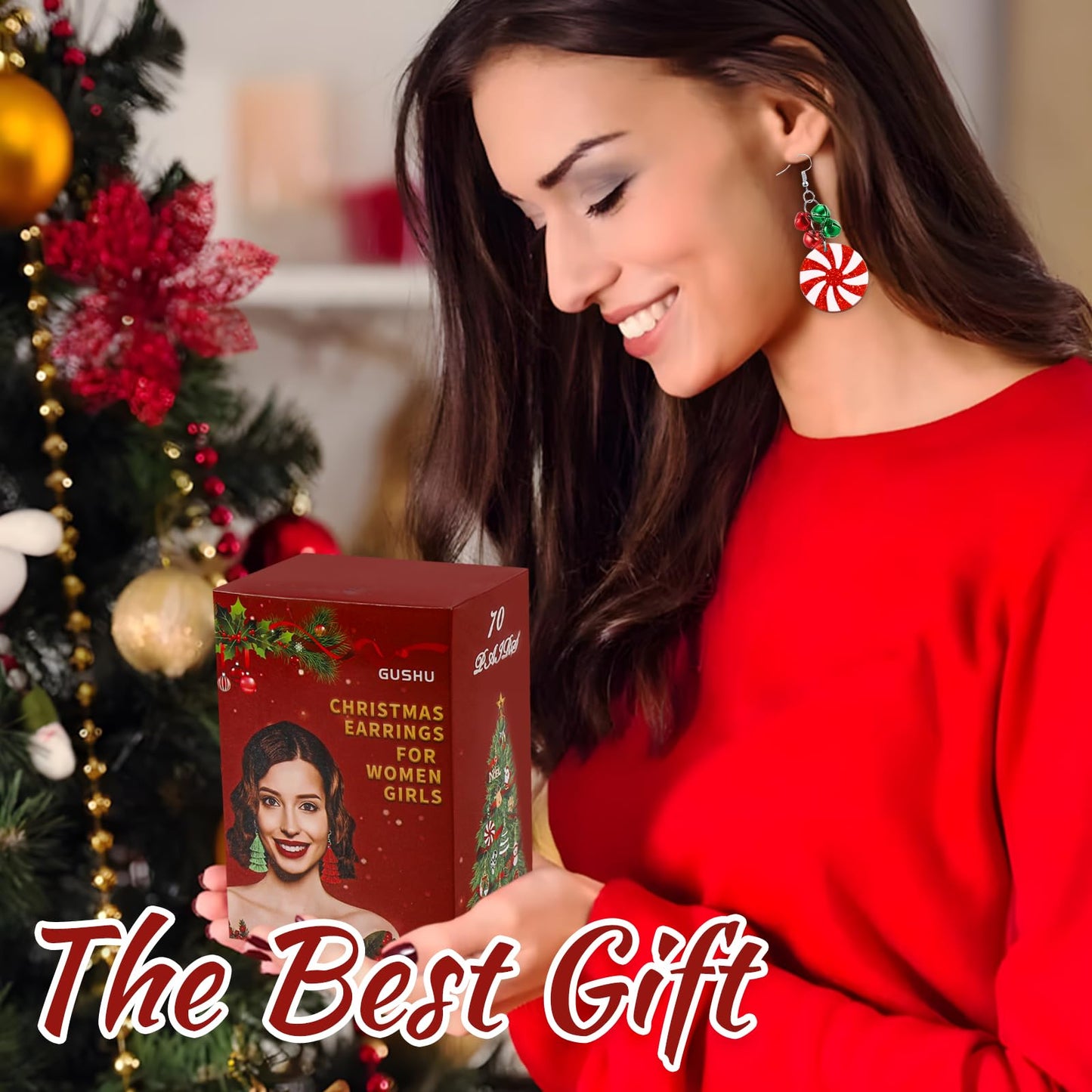 Gushu 70 Pairs Christmas Earrings for Women Girls, Bulk Christmas Gift Holiday Dangle Earrings Cute Xmas Stud Earrings Set Christmas Party Jewelry Gifts