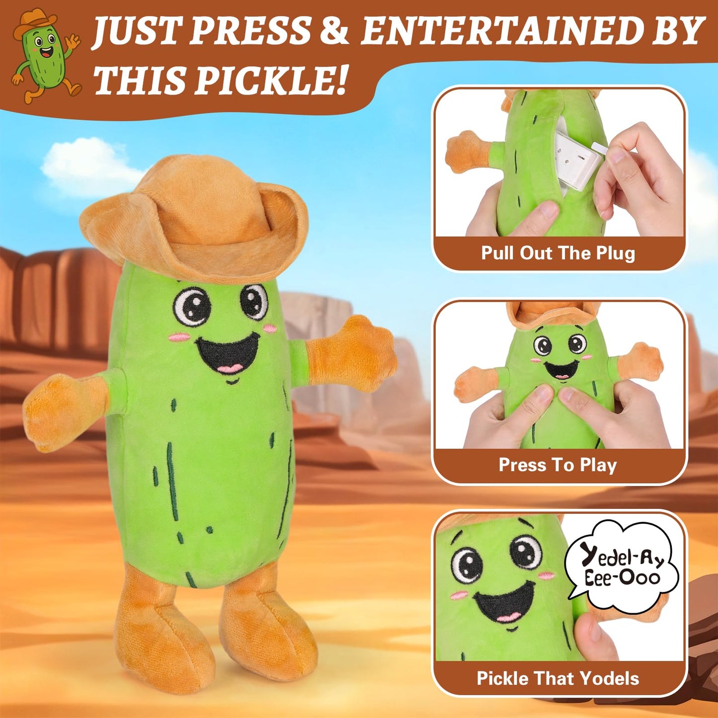 A AIFAMY Yodeling Plush Pickle - 10”Hilarious Singing Cucumber Toy - Funny Gag Gift Idea for Pickle Lovers, Adults, Friends and Family, Batteries Including