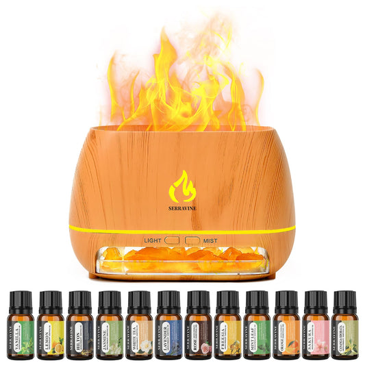 Ultrasonic Essential Oil Diffuser Set with 12 Best Aromatherapy Oils, Gift Box & Bag, Himalayan Salt Lamp Diffuser，Cool Mist Humidifier for Bedroom, Scent Diffusers for Home