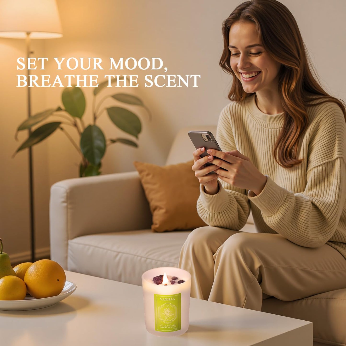 3 Soy Scented Candles for Women- 15OZ Candles for Home Scented with Crystals, Lavender/Vanilla/Rose Aromatherapy Candle Set for Bithday Gifts, Mother's Day, Anniversary, Christmas