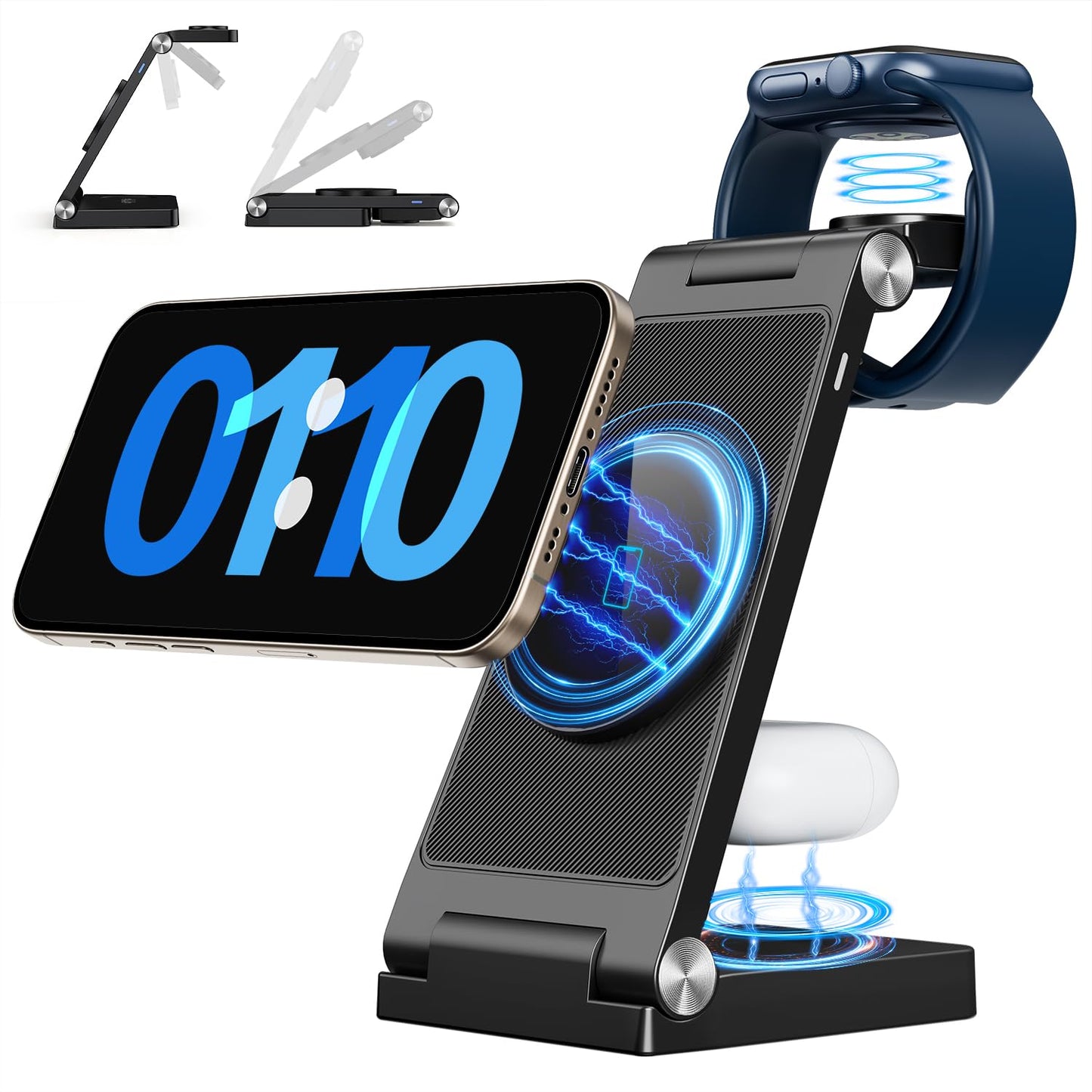 2025 Traveling Wireless Mag-Safe Fast Charging Station,Magnetic 3 in 1 Charger with Light for iPhone 16 15 14 13 12 Pro Max Plus,Apple Watch Series & Air pods 4 3 2 Pro-Gifts for Wife & Husband