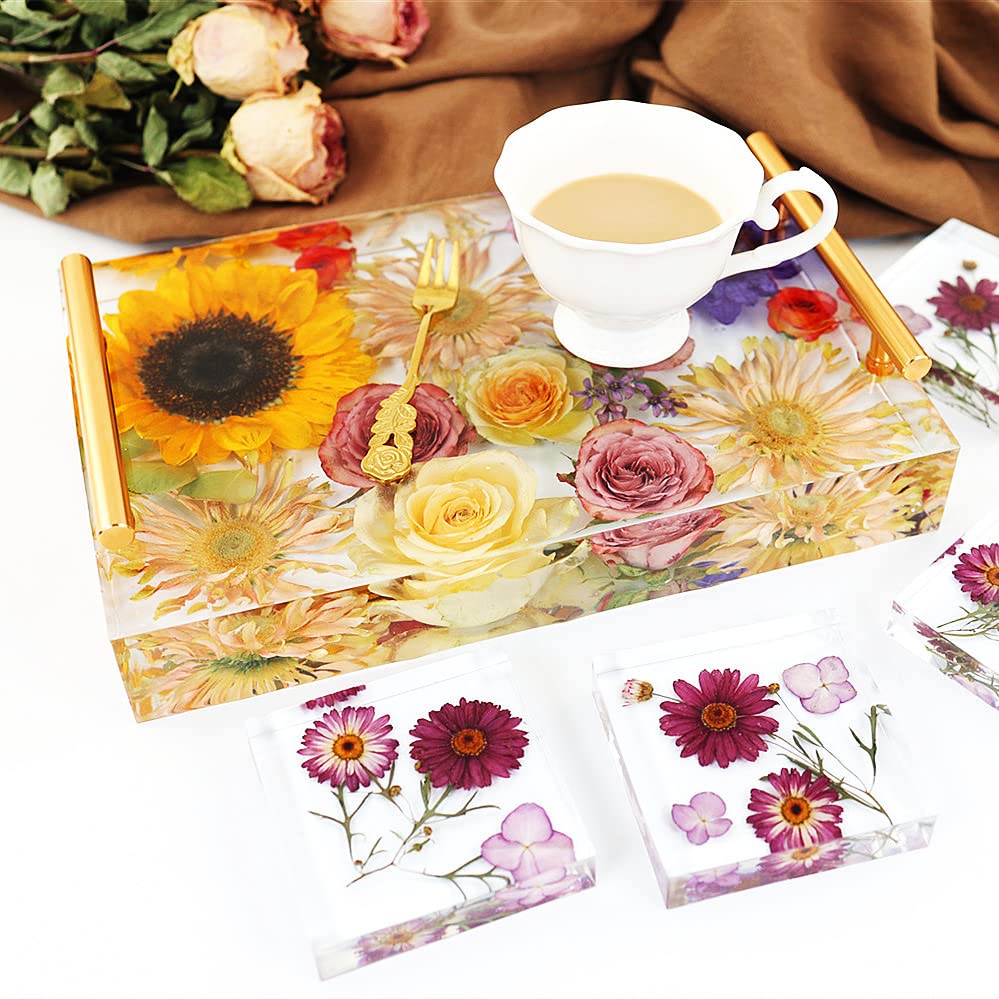 JEYUQAXY Large Silicone Tray Molds for Resin, 13.5"X9.5" Deep Rectangle Epoxy Tray Molds with 4pcs Gold & Silver Handles, Resin Table Mold for River Board Table DIY Art Home Decoration