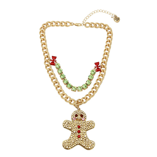 Betsey Johnson Womens Gingerbread Convertible Ornament Necklace