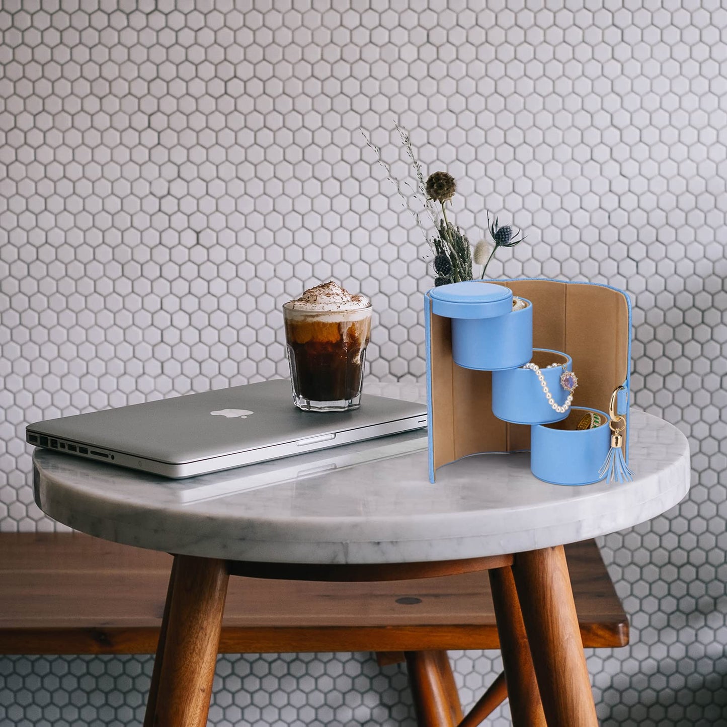 Vlando Christmas Gifts for Mom, Women, Wife - Travel Jewelry Oragnizer, 3-Layer Jewelry Storage Box, Travel Essential Accessories for Women, Gifts for Travelers Couples Mom Friends - Blue