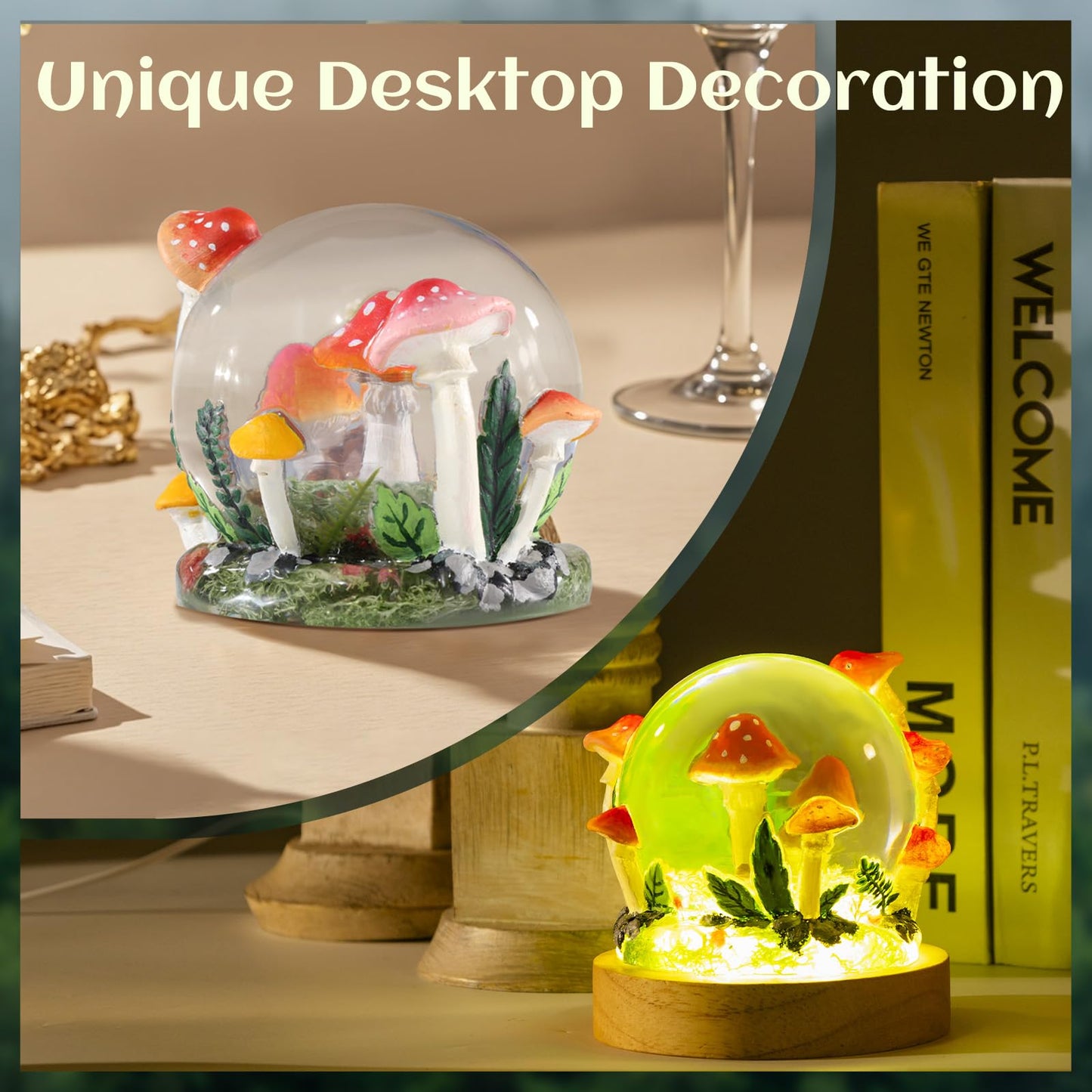 LET’S Resin Crystal Ball Resin Molds, Crystal Orb Decorative Statue Silicone Molds with Mushroom Stand and Bird Figurine,3D Sphere Epoxy Resin Molds for DIY Tabletop Decor, Housewarming Gifts