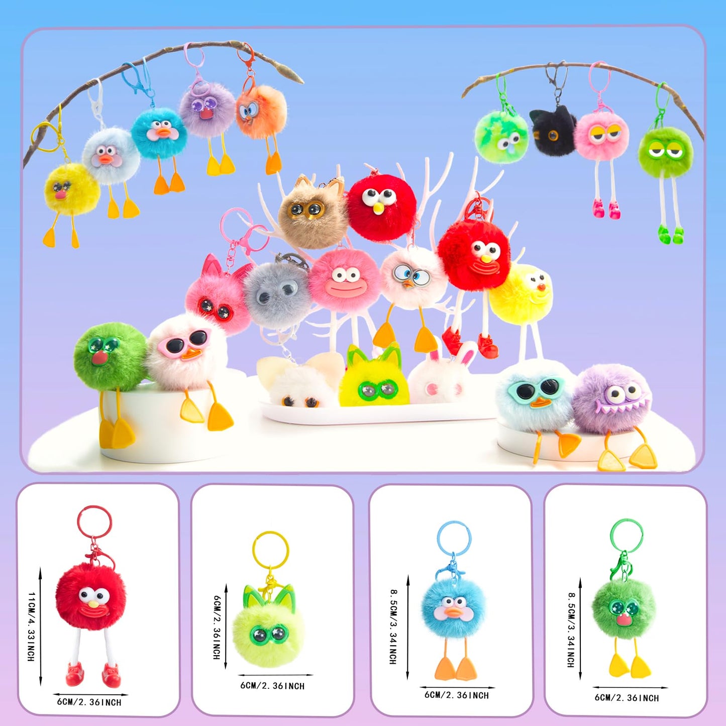 24 PCs Kids Keychains - Keychain Cute for Birthday Goodie Bags for Kids Party Favors Pinata Toys Classroom Prizes Elementary Carnival Prizes in Bulk Operation Christmas Child Bulk Items Class Prizes