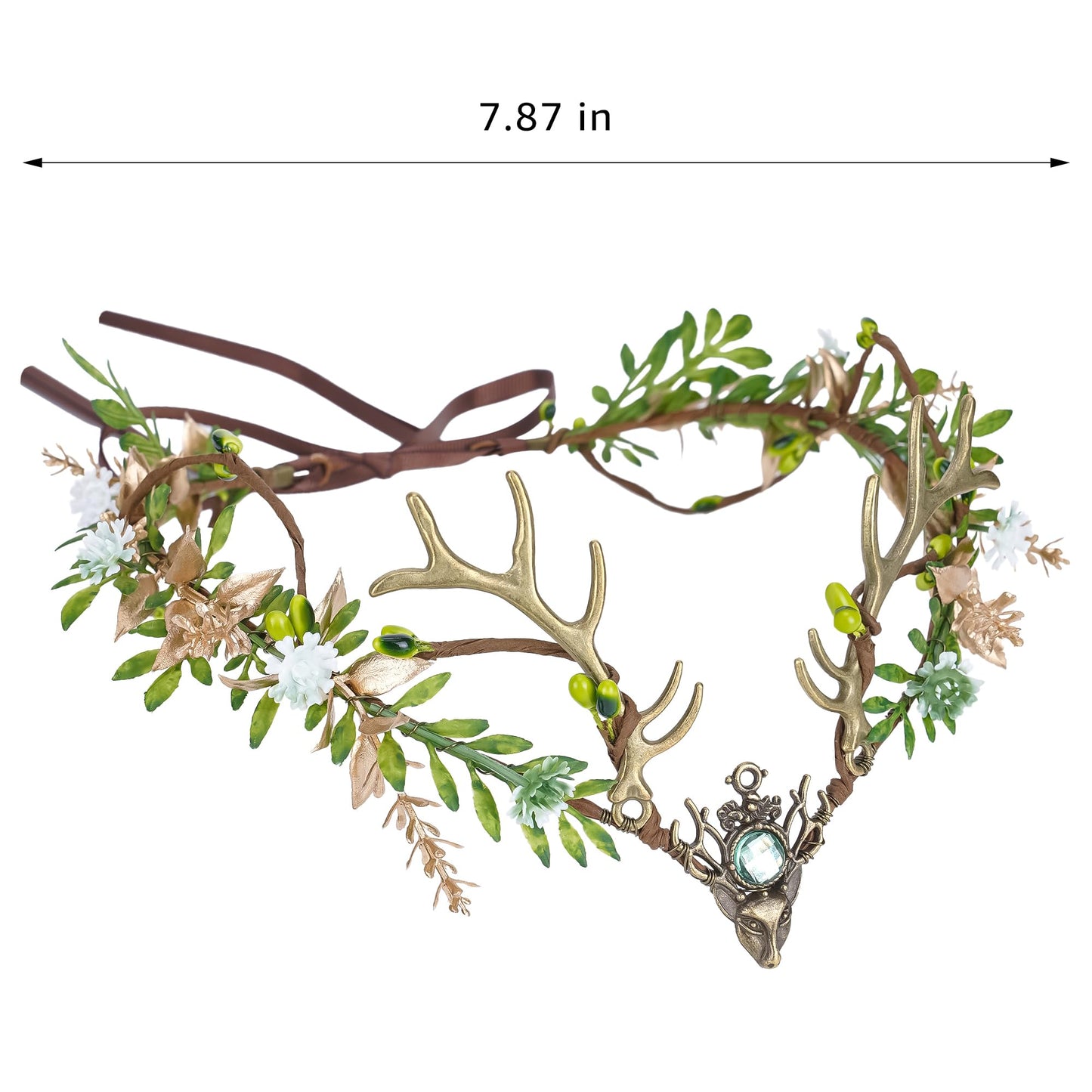 MOSTORY Woodland Flower Antler Crown - Floral Fairy Headpiece with Mini Deer Horns for Renaissance Costume Outfit Women, Forest Reindeer Circlet for Fairy Accessories Halloween Cosplay