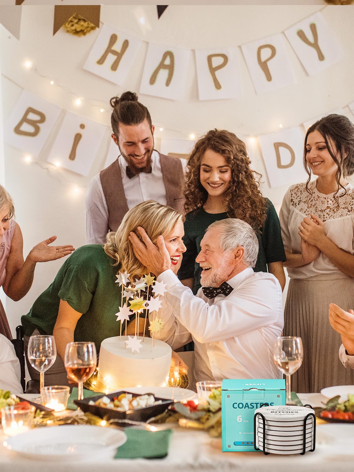 LIFVER Funny Coasters Set - White Elephant & Christmas Coasters - Unique & Funny Gifts for Women, Men, Friends & Adults