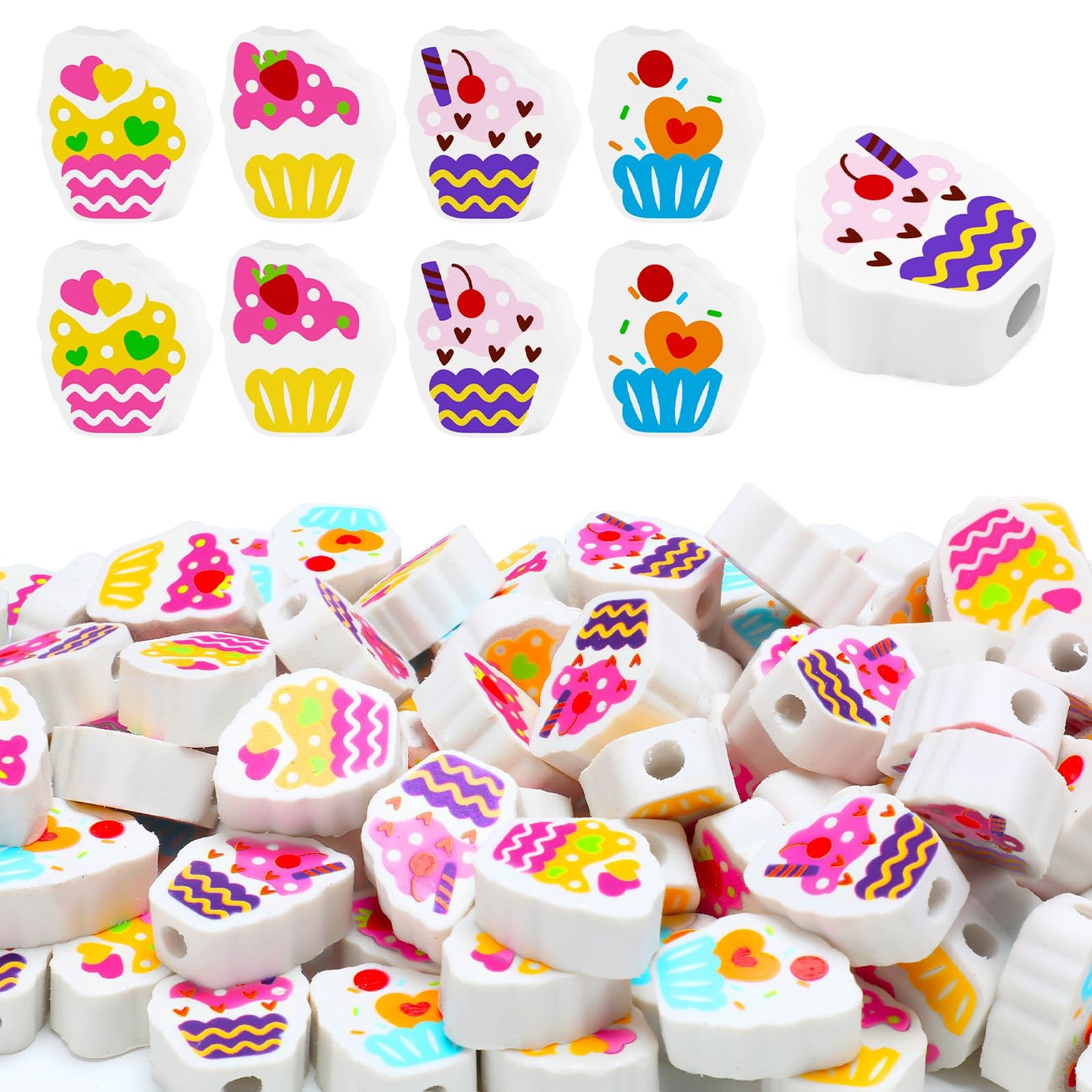 120 Pcs Cute Mini Cupcake Pencil Erasers for Kids Bulk Happy Birthday Pencil Topper Novelty Erasers for Party Favor Back to School Home Work Rewards Teacher Reward Supplies Gift Filling