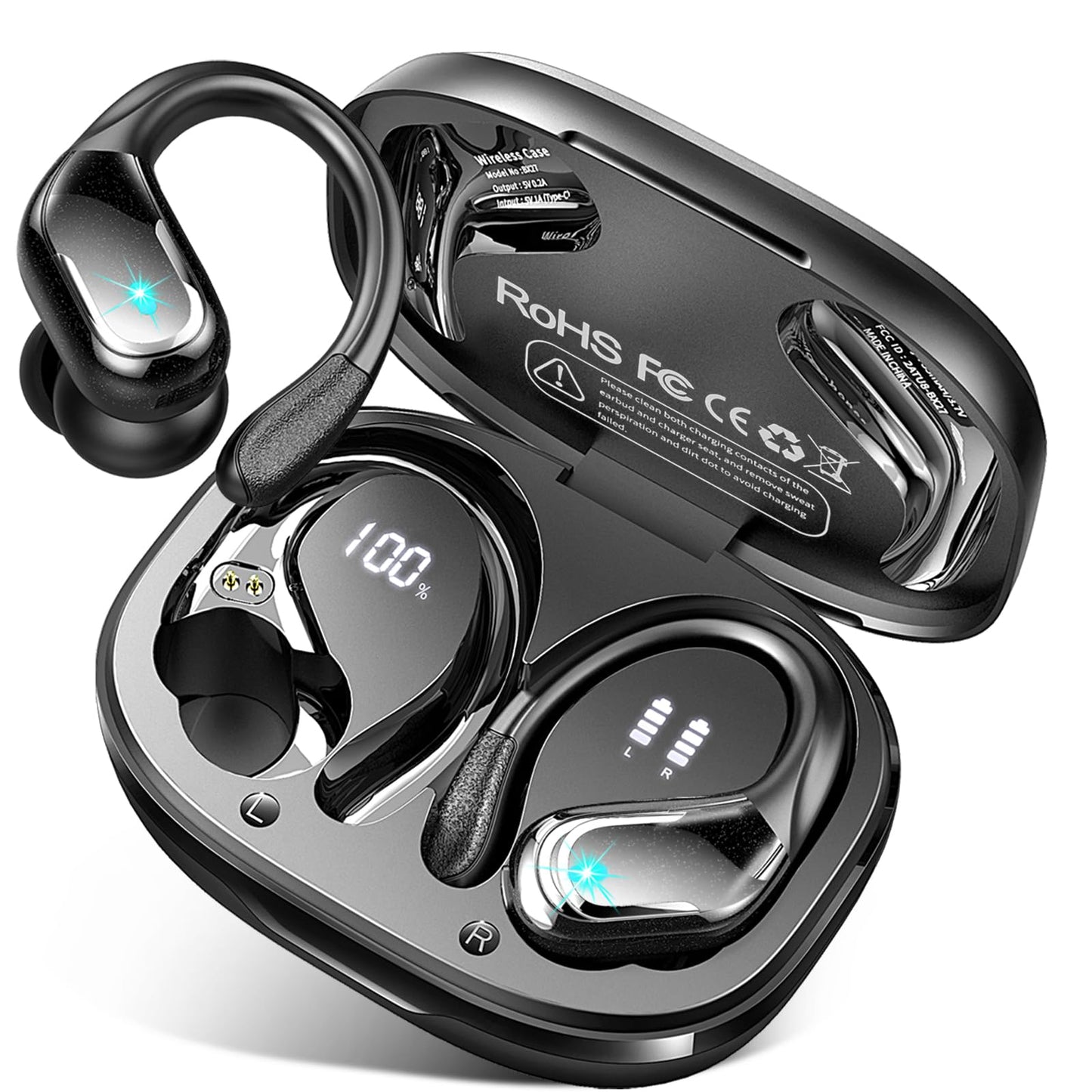 Wireless Earbuds Sport Bluetooth Headphones 5.4, 2025 Bluetooth Earbuds 75Hrs Stereo, 4 HD Mic, Over-Ear Buds with Earhooks ENC Noise Canceling Earphones, IP7 Waterproof Headset for Workout/Running