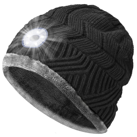 HIGHEVER LED Beanie Hat with Light: Christmas Stocking Stuffers for Men Adult Winter Gift Dark Black