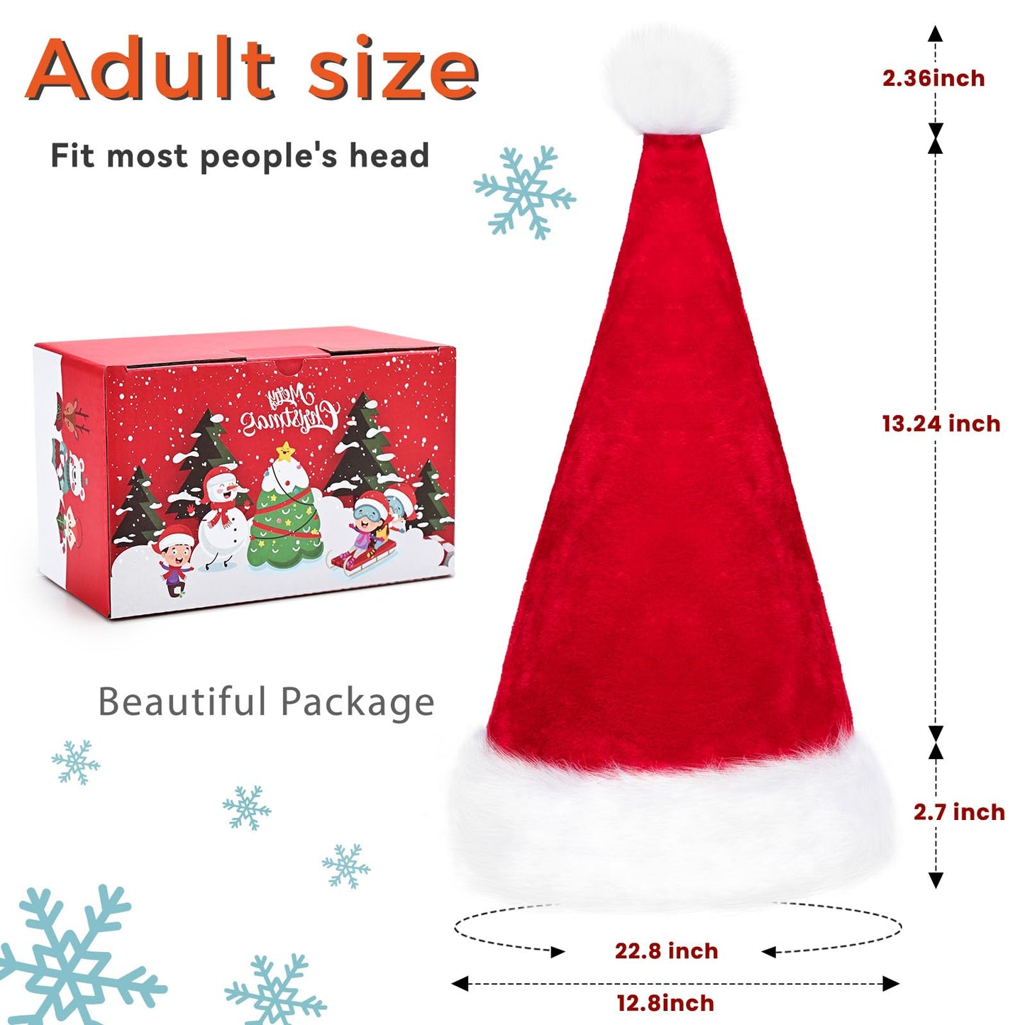 RJVW 6Pcs Santa Hats Christmas Hats: Xmas Holiday Hat for Adults, Unisex Velvet Classic Santa Hat for Xmas New Year