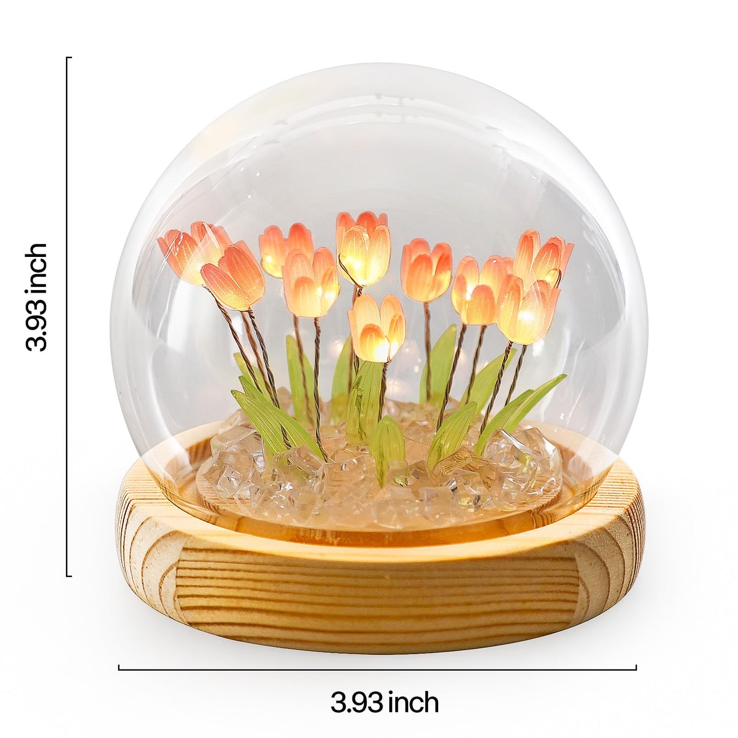 ONXE Birthday Flower Gifts for Mom,Tulips Night Light Small Glass Flower Lamp with Wooden Base for Home Decor Romantic Unique Christmas Gift for Women Girlfriend Sister Grandma Wife Her