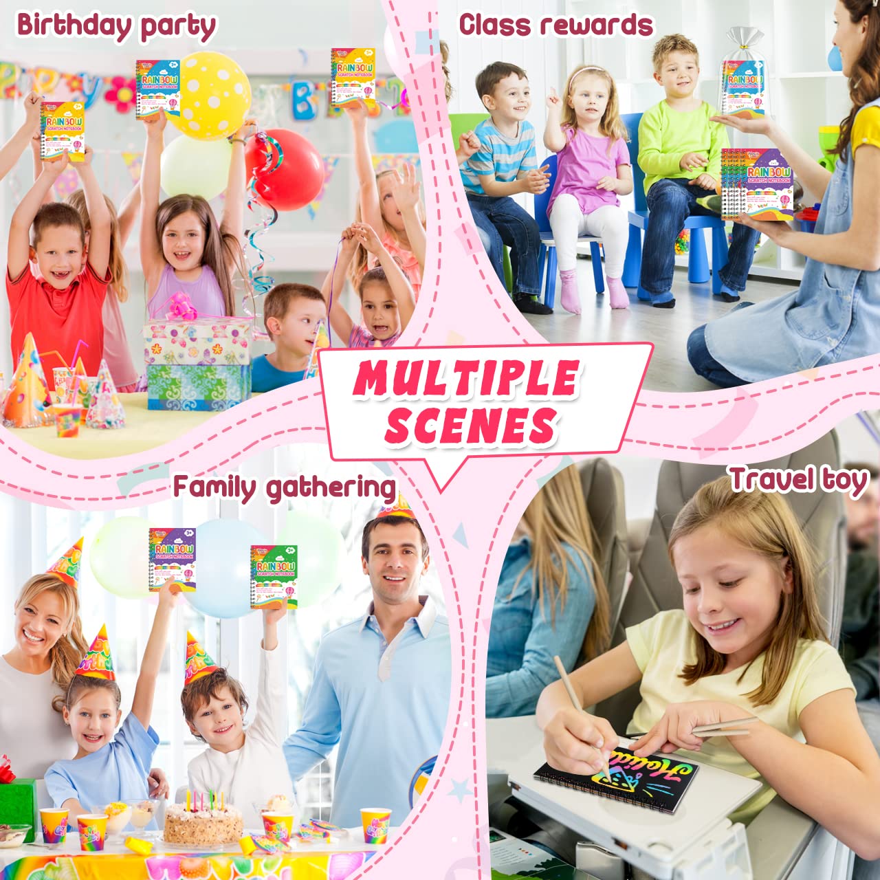 Scratch Art Party Favors for Kids: 24 Pack Rainbow Scratch Notebook Bulk Kids Craft School Supplies for Girls Boys 4-8 Years Old Kids Birthday Goodie Bags Christmas Gifts Classroom Prizes for Kids