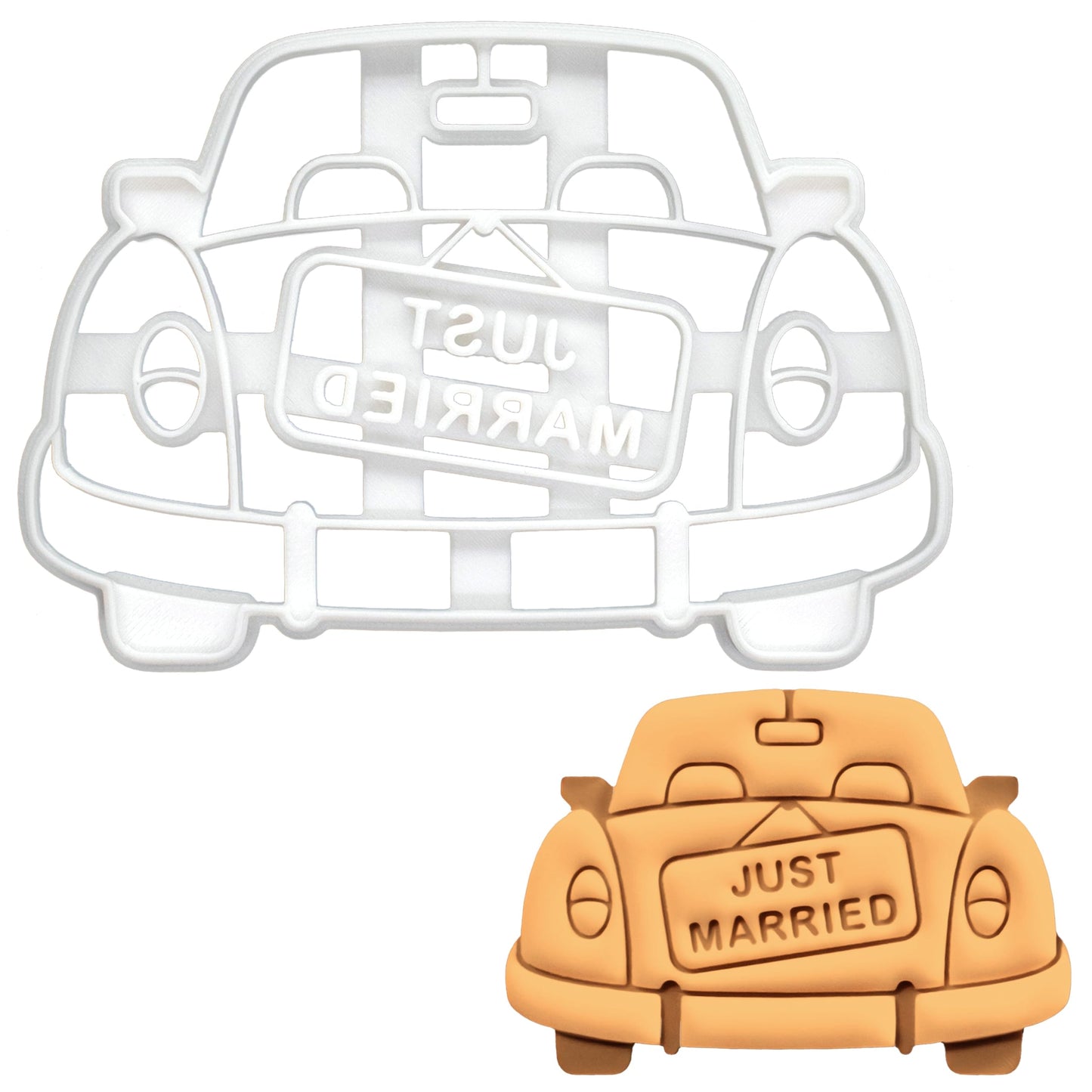 BAKERLOGY Just Married Car Cookie Cutter - Detailed Biscuit Cutter Design for Baking and Crafts, ideal on fondant, dough, clay