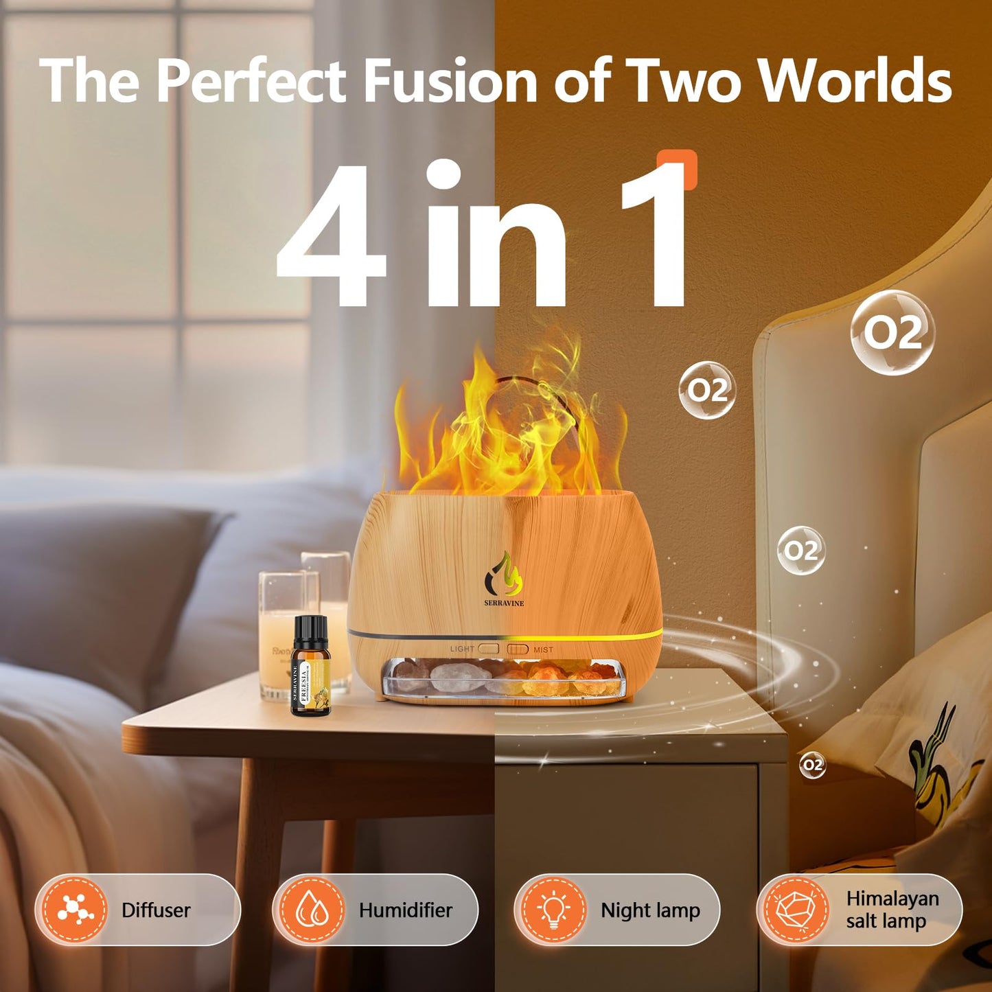Ultrasonic Essential Oil Diffuser Set with 12 Best Aromatherapy Oils, Gift Box & Bag, Himalayan Salt Lamp Diffuser，Cool Mist Humidifier for Bedroom, Scent Diffusers for Home