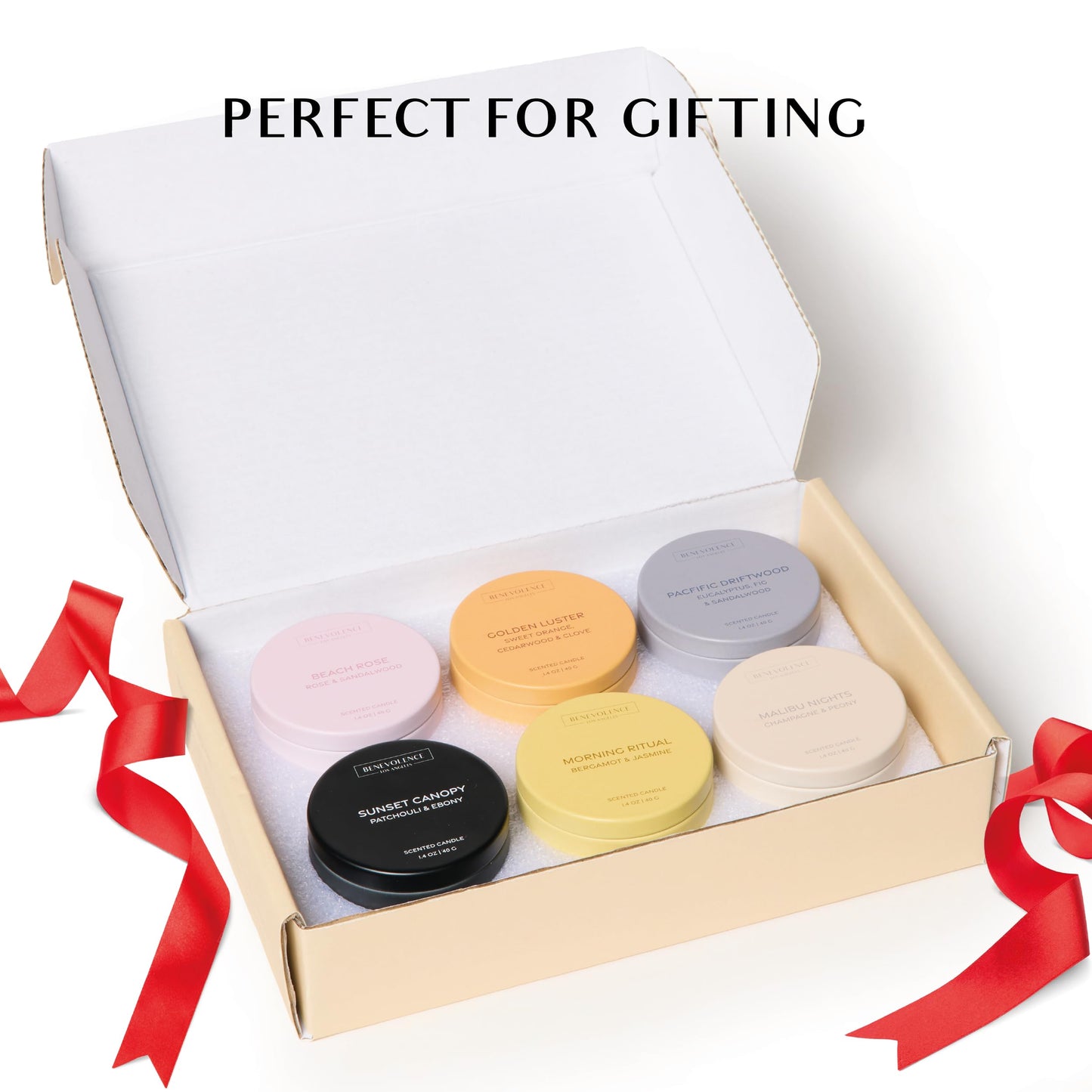 Benevolence LA Candle Gift Set – 6 Scented Candles (1.4 oz) | Aromatherapy Candles with Orange, Eucalyptus, Rose, & Jasmine Scents