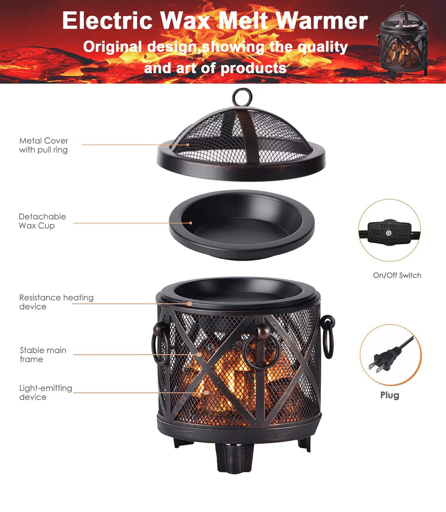 Dicimi Wax Melt Warmer,4-in-1 Electric Wax Melter,Oil Burner,Fireplace Wax Warmers, for Home Office Bedroom Aromatherapy Present and Decorations (Bronze, Fireplace Stove)