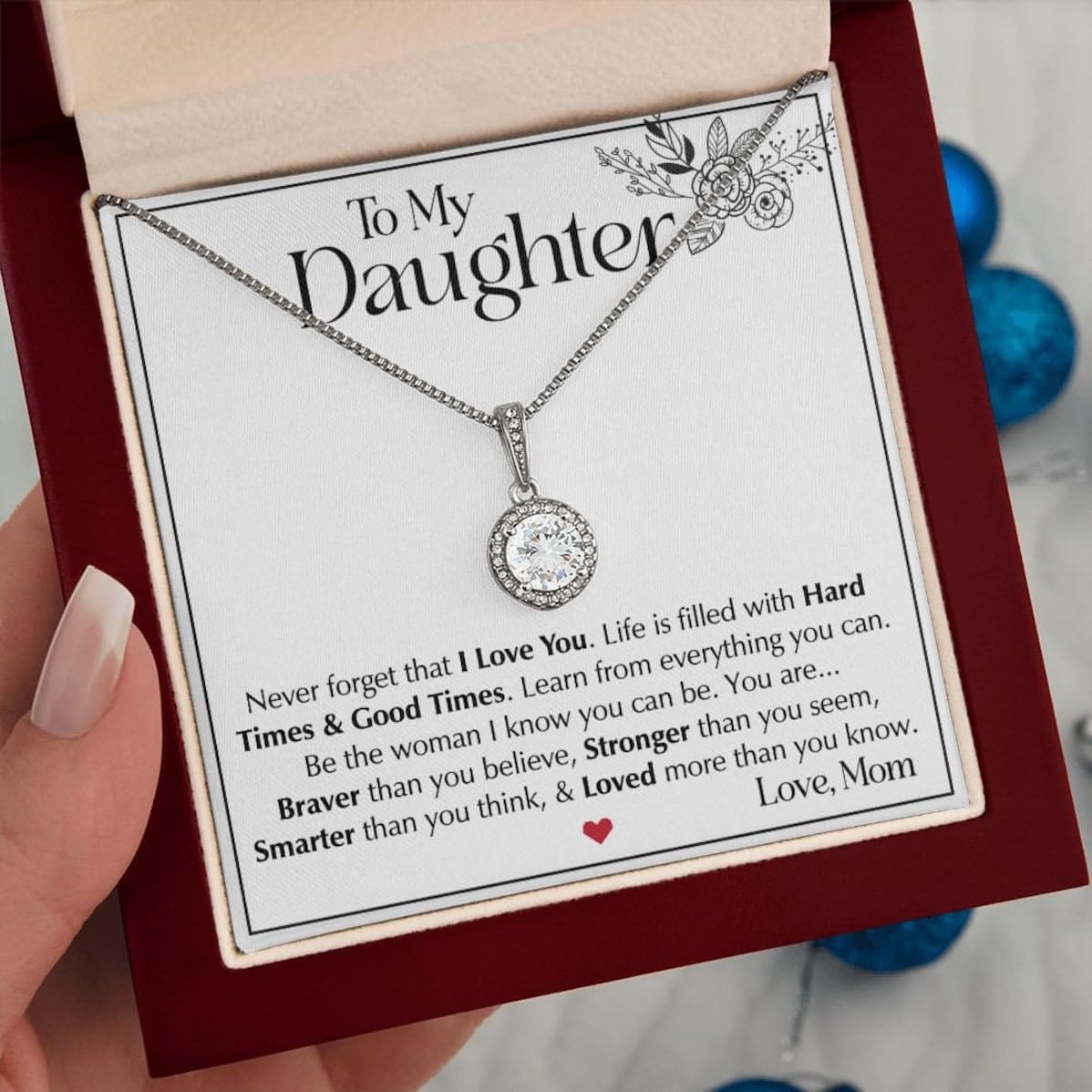 VIRAGIL Daughter's Eternal Hope 14k White Gold Necklace Gift on Christmas Luxury Box