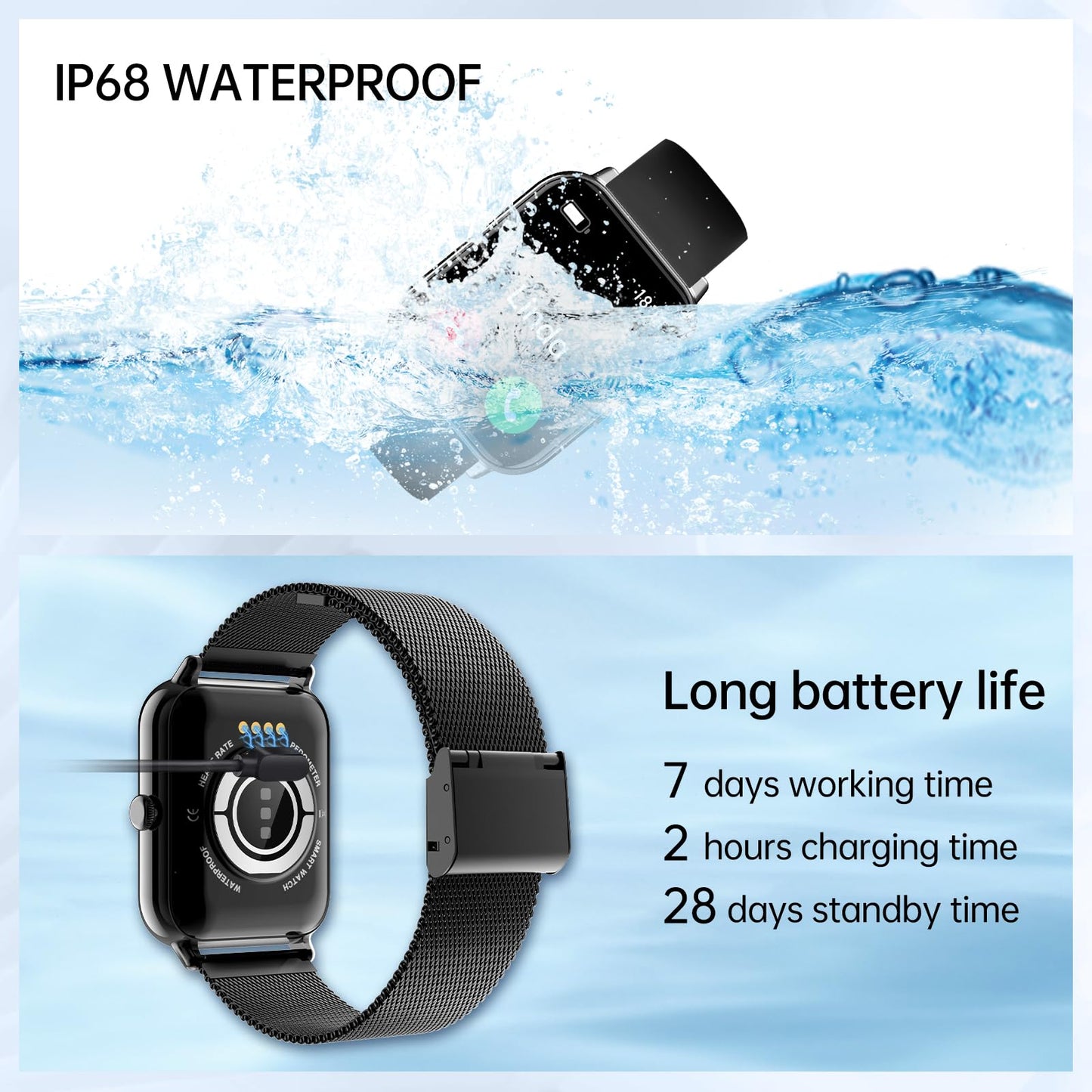 Smart Watch for Women Men(Answer/Dial Calls) 1.85" HD AI Voice Smartwatch with Fitness Tracker/Step Counter/Heart Rate Sleep Monitor, 120+ Sports Modes, IP68 Waterproof for Android/iOS Black 2 Bands