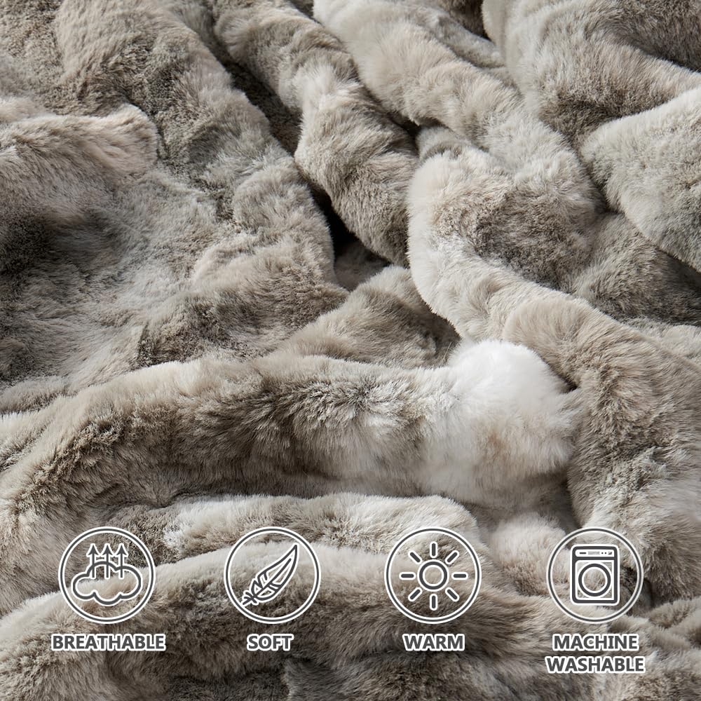 Krifey Oversized Faux Fur Blanket, Super Soft Cozy Blanket, Luxury Fluffy Throw Blanket Fuzzy Bed Throw, Plush Christmas Birthday Gifts for Women, Room Home Dorm Decor, Marbled Gray 60" x 80"