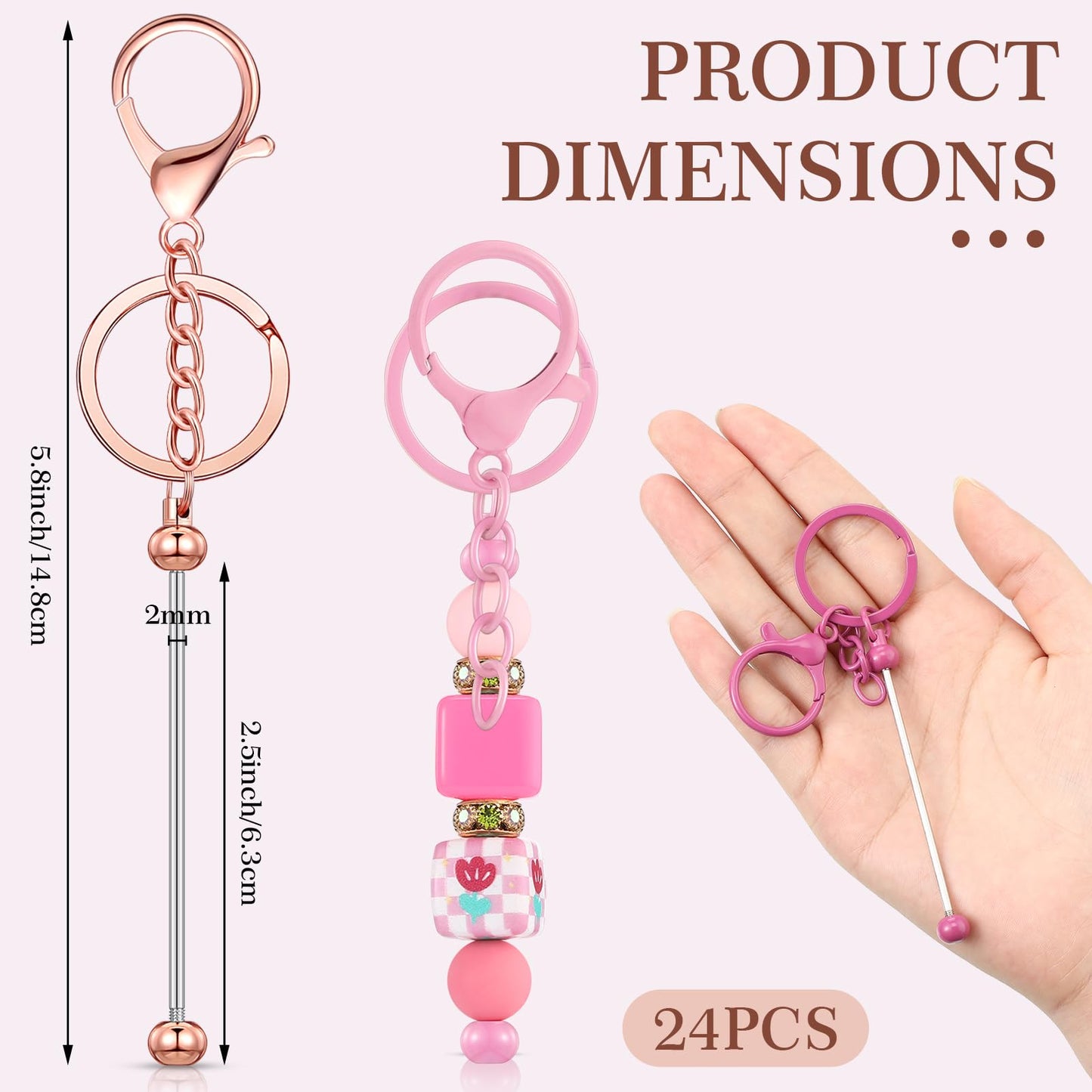 Tondiamo 24 Pcs Beadable Keychain Bars Bulk Beads for Keychain Making Kit Gifts for Women Men DIY Crafts(Multicolor)