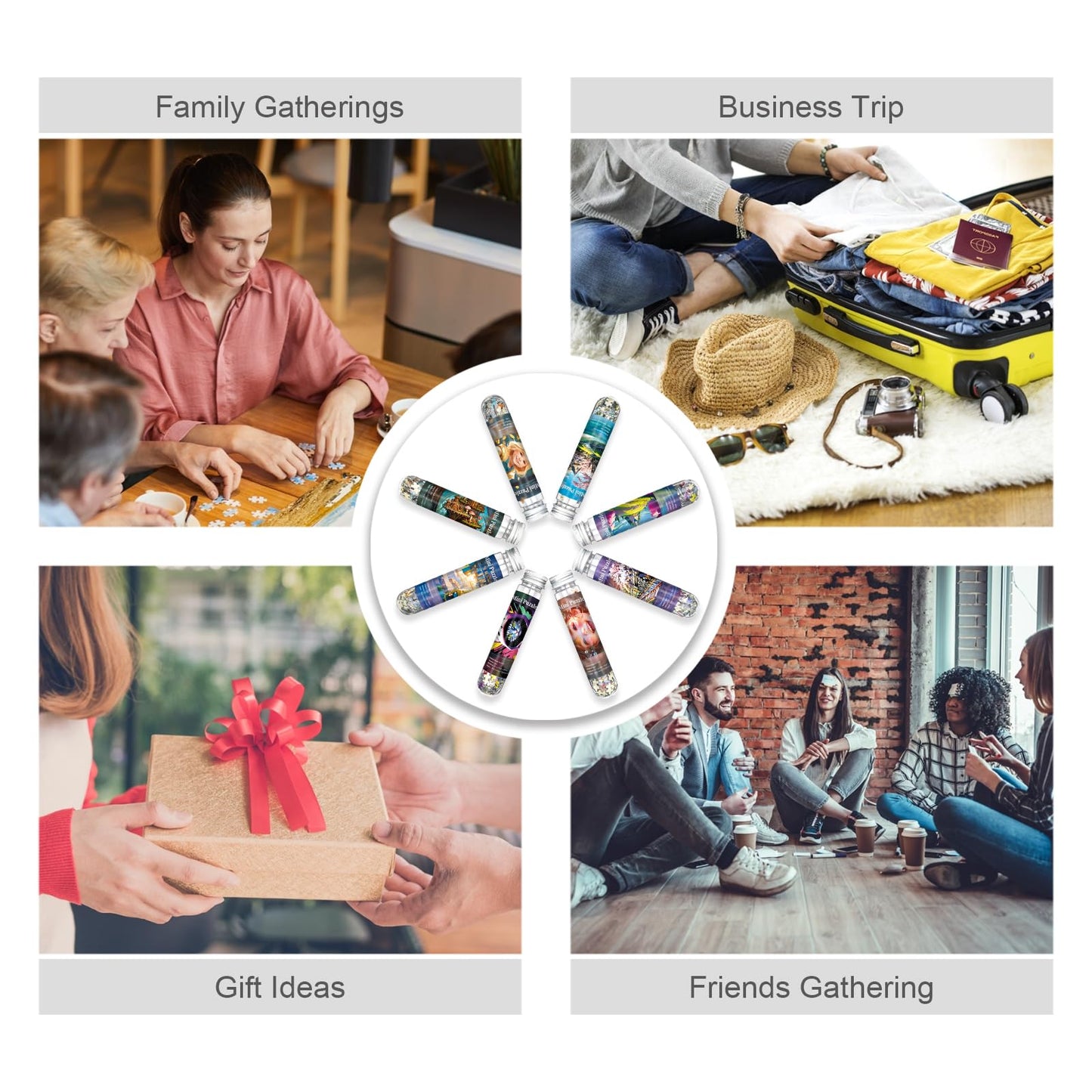 Mini Jigsaw Puzzles for Adults 234 Pieces (8 Packs) Small Jigsaw Puzzle Test Tube Puzzle Challenging Micro Puzzle Difficult Tiny Puzzle Home Decor Entertainment 6x4in (8 Pack - 6)