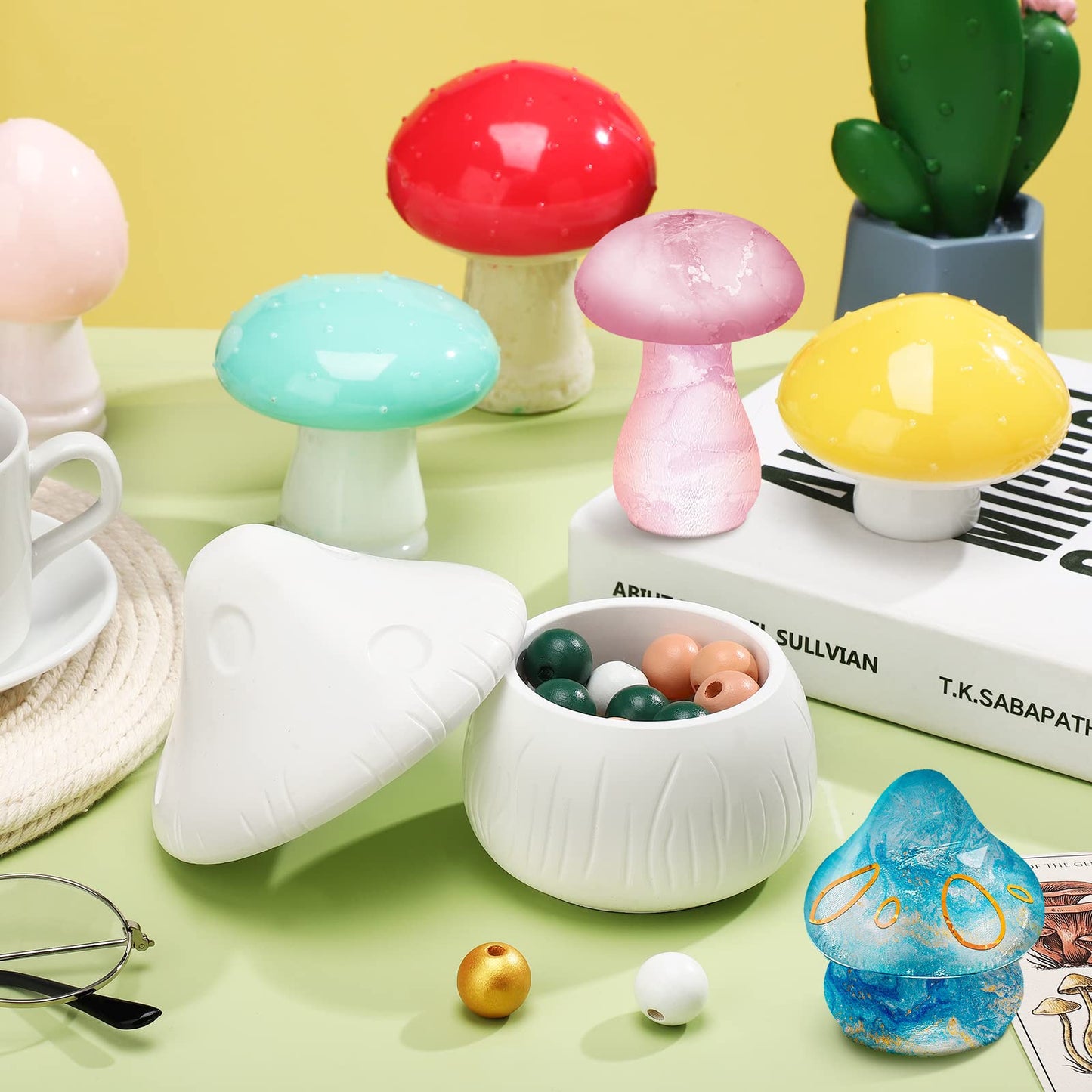 BBTO 14 Pcs Jar Mushroom Silicone Resin Mold Jewelry Candle Holder Container Epoxy Resin Jar Mold with Lid Casting Trinket Box for Table Decoration Christmas Winter DIY Craft