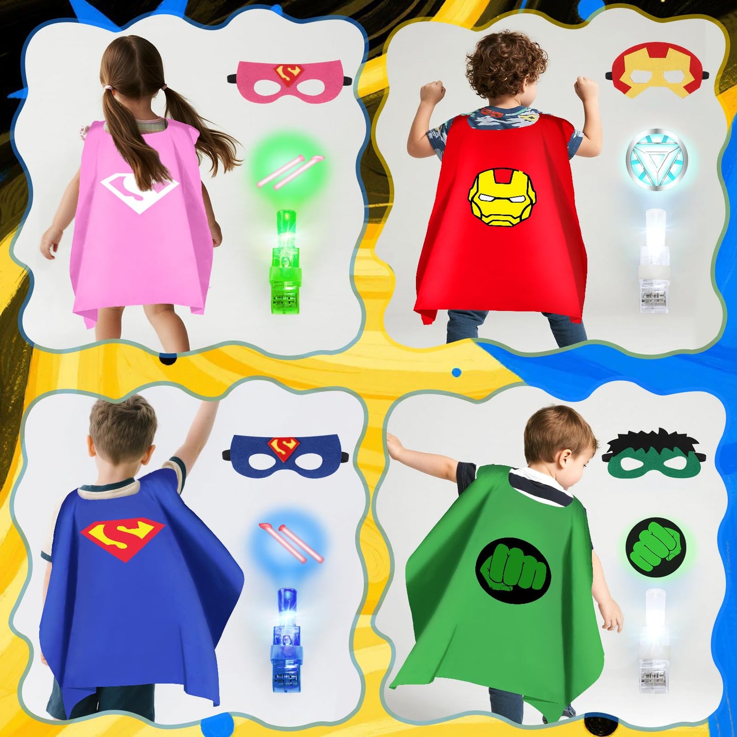 KUBUSFLY Superhero Capes for Kids, 8 Pack Halloween Costumes with Capes Masks Dress Up Set for Cosplay Party Birthday Halloween Christmas Gifts Toys for Boys Girls Kids Toddler 3 4 5 6 7+
