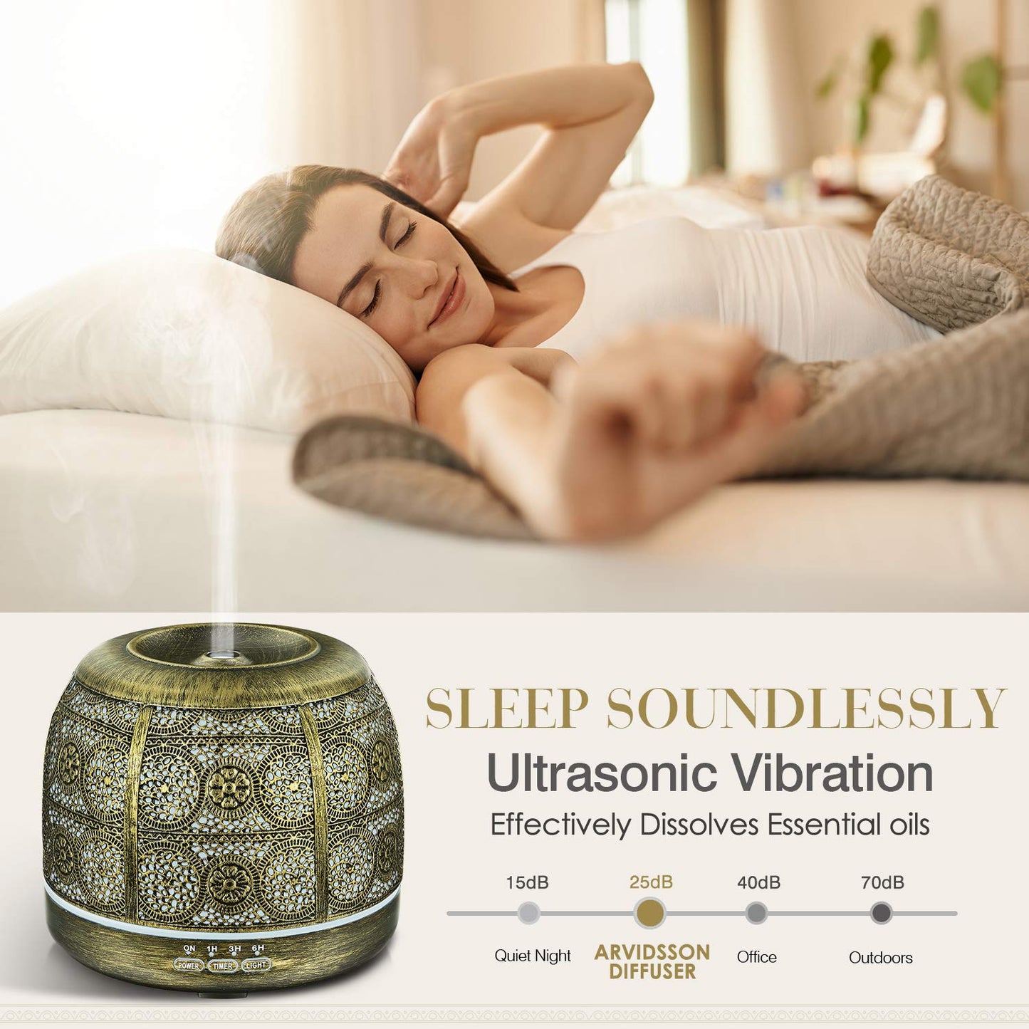 ARVIDSSON 500ml Essential Oil Diffusers for Large Room, Metal Diffusers for Essential Oils, Ultrasonic Aromatherapy Diffuser for Home Office, Gift for Women and Men