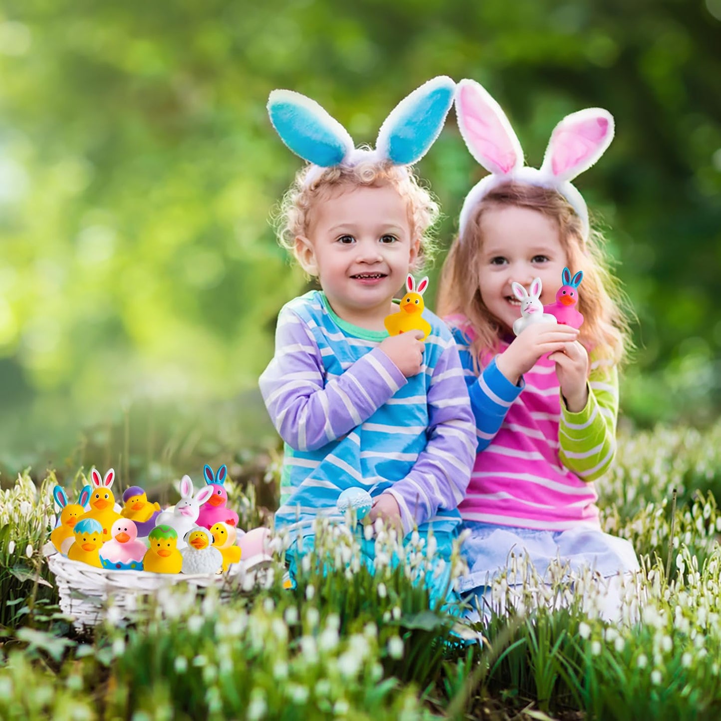 Haooryx Easter Rubber Duckies Toys - 20Pcs Novelty Funny Squeeze Ducks Egg Bunny Bathtub Duck Toy Baby Shower Float Ducky Multi-Item Party Favor Packs Carnival Pinata Filler Prizes Basket Stuffing Kid