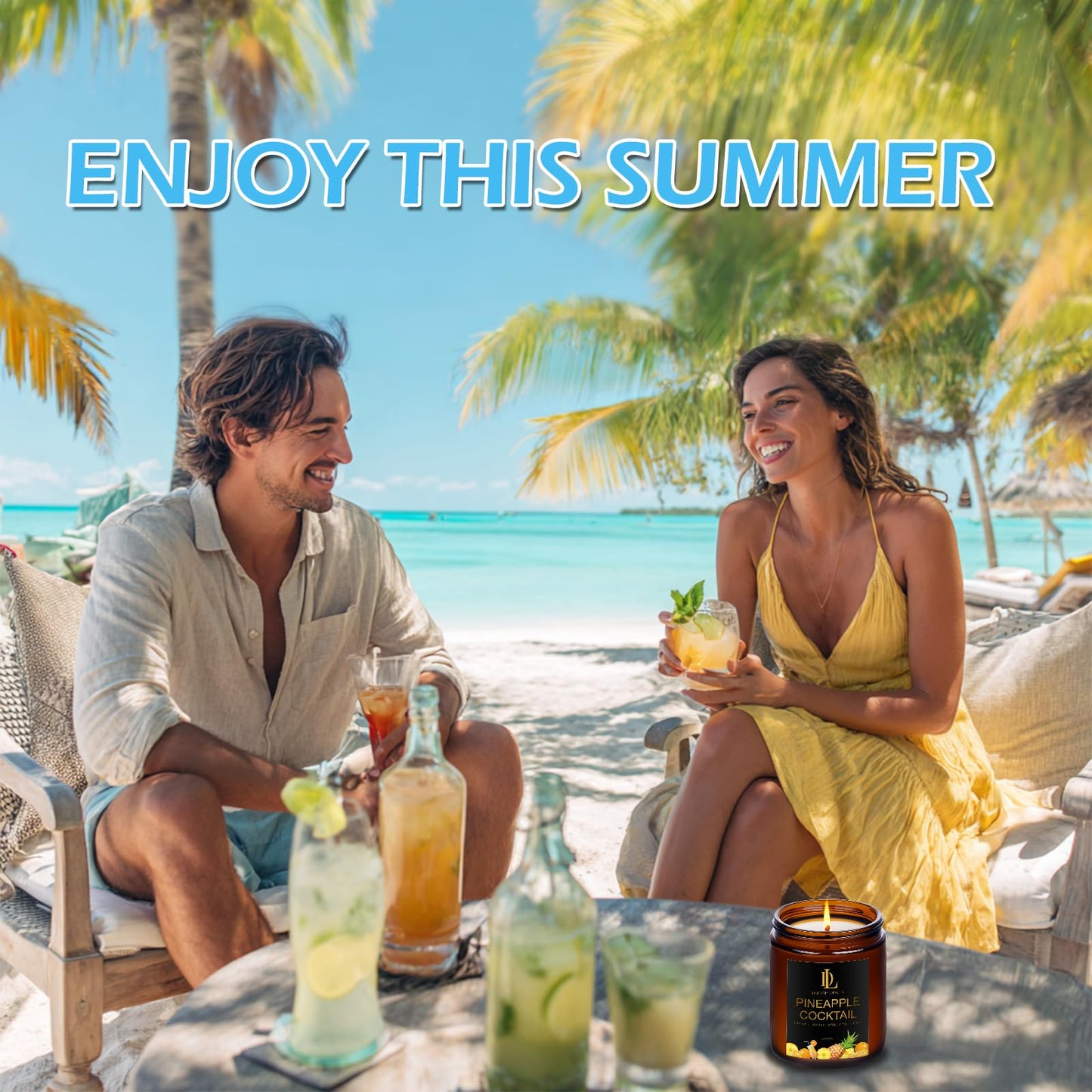 Scented Candles for Home, 4 Pack 28oz Soy Candle for Home Scented, Aromatherapy Candle Gift Set for Women Men, Summer Scents of Pink Sands/Coconut Vanilla/Pineapple Cocktail/Bahama Breeze