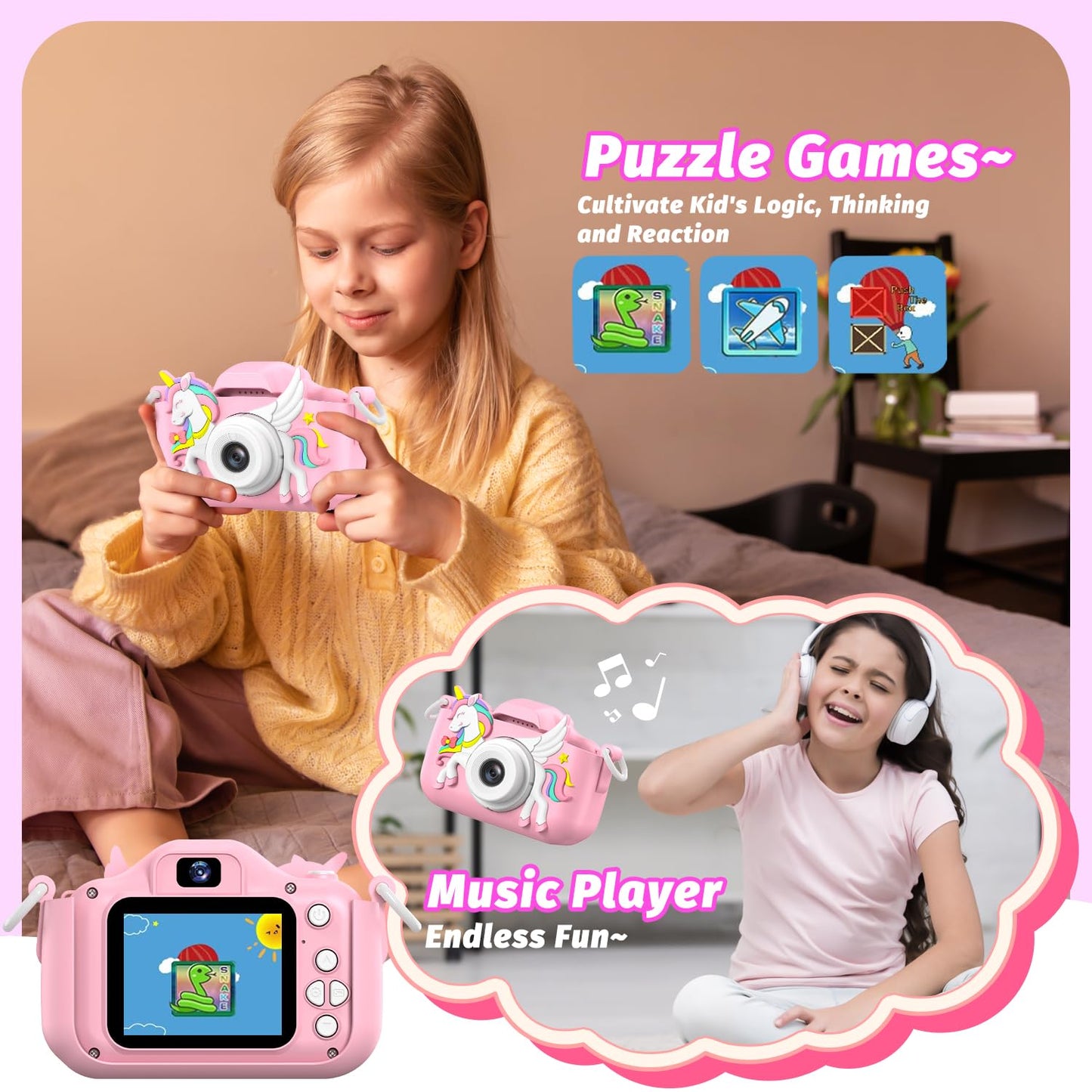Masterbee Children's Camera Toys for Girls & Boys, 3-12 Years - 1080P HD Video Kids Digital Camera - Perfect for Christmas & Birthday Gifts