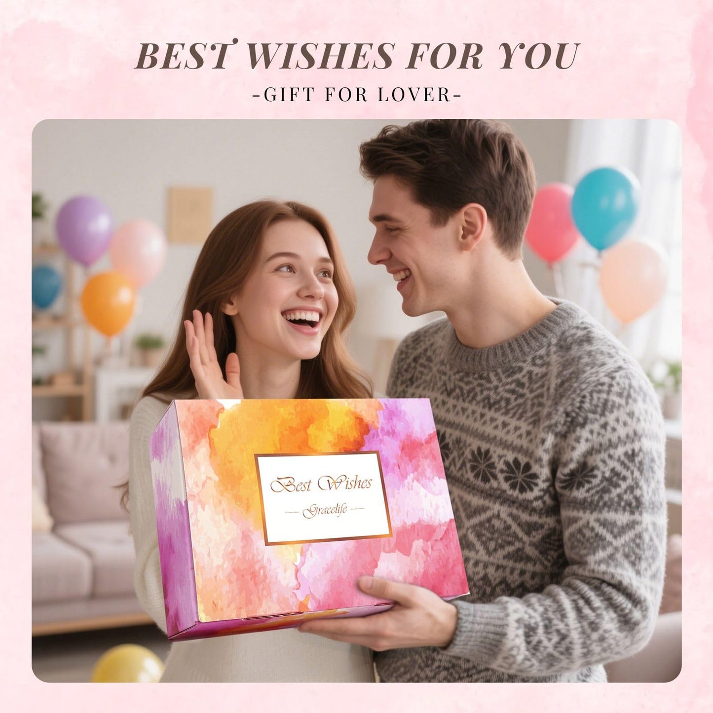 Gracelife Get Well Soon Gifts for Women Hug in a Box Friendship Mothers Day Birthday Thank You Gifts Baskets Birthday Box Sister Friend Female Mom Wife Her Girlfriend Coworker Bestie (Pink)