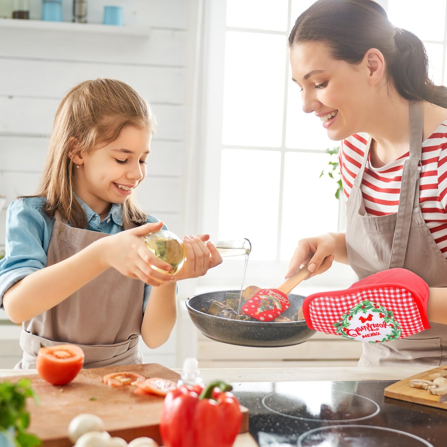 Zhehao 12 Pcs Christmas Silicone Spatulas Pot Holders Set Heat Resistant Pot Holders with Pocket Baking Gifts for Christmas Gift Party Supplies(Cute Christmas Style)