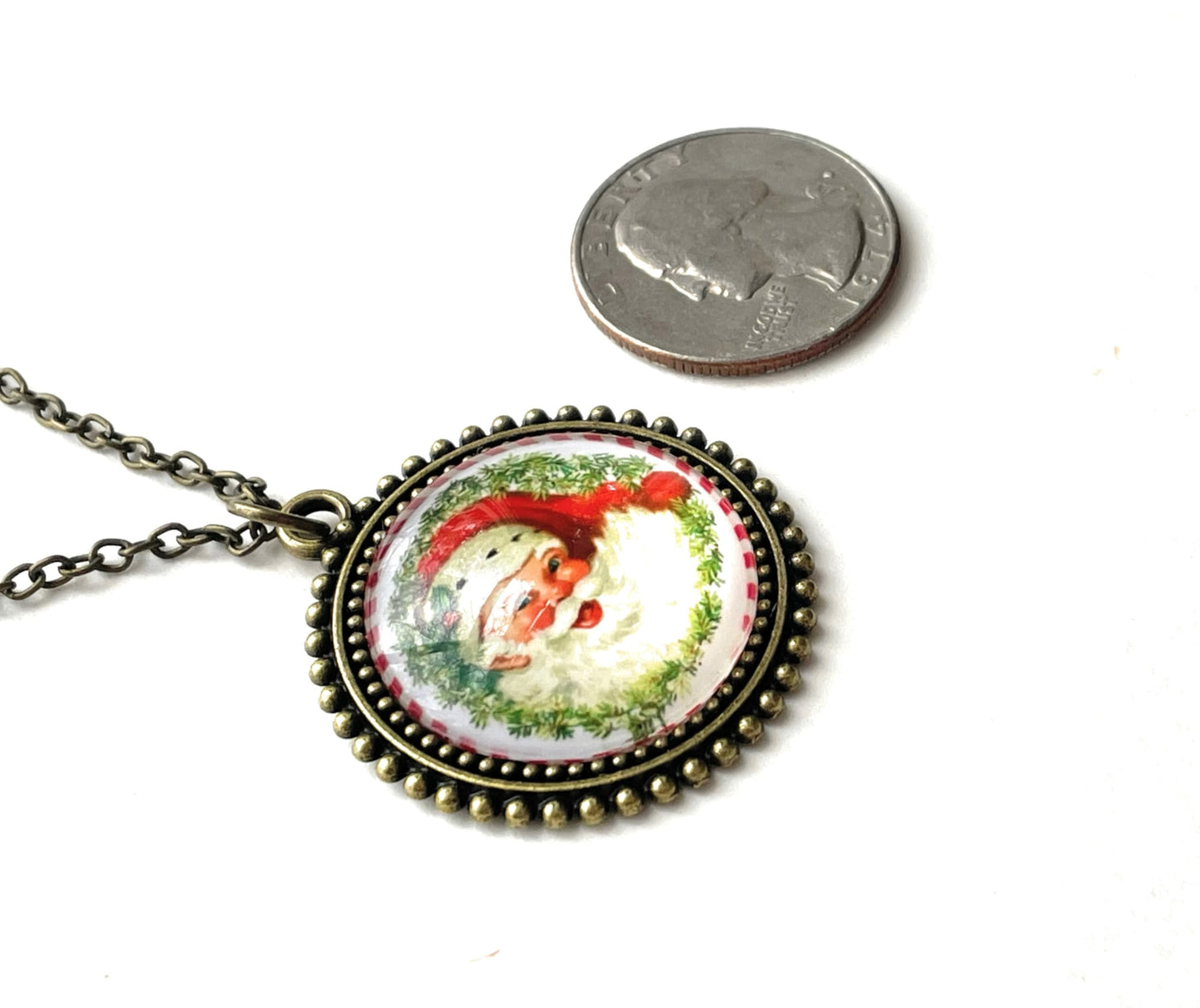 Vintage Santa Claus Christmas Necklace - Handmade - Holiday Jewelry for Women