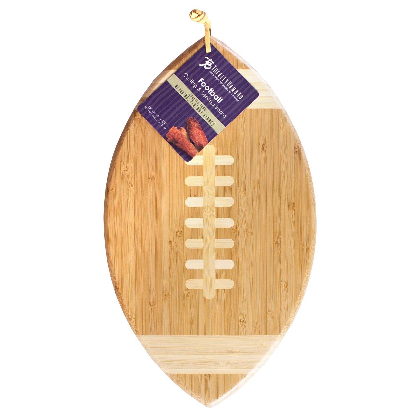 Totally Bamboo Football Shaped Bamboo Wood Cutting Board and Charcuterie Board, Great Gift for Football Fans