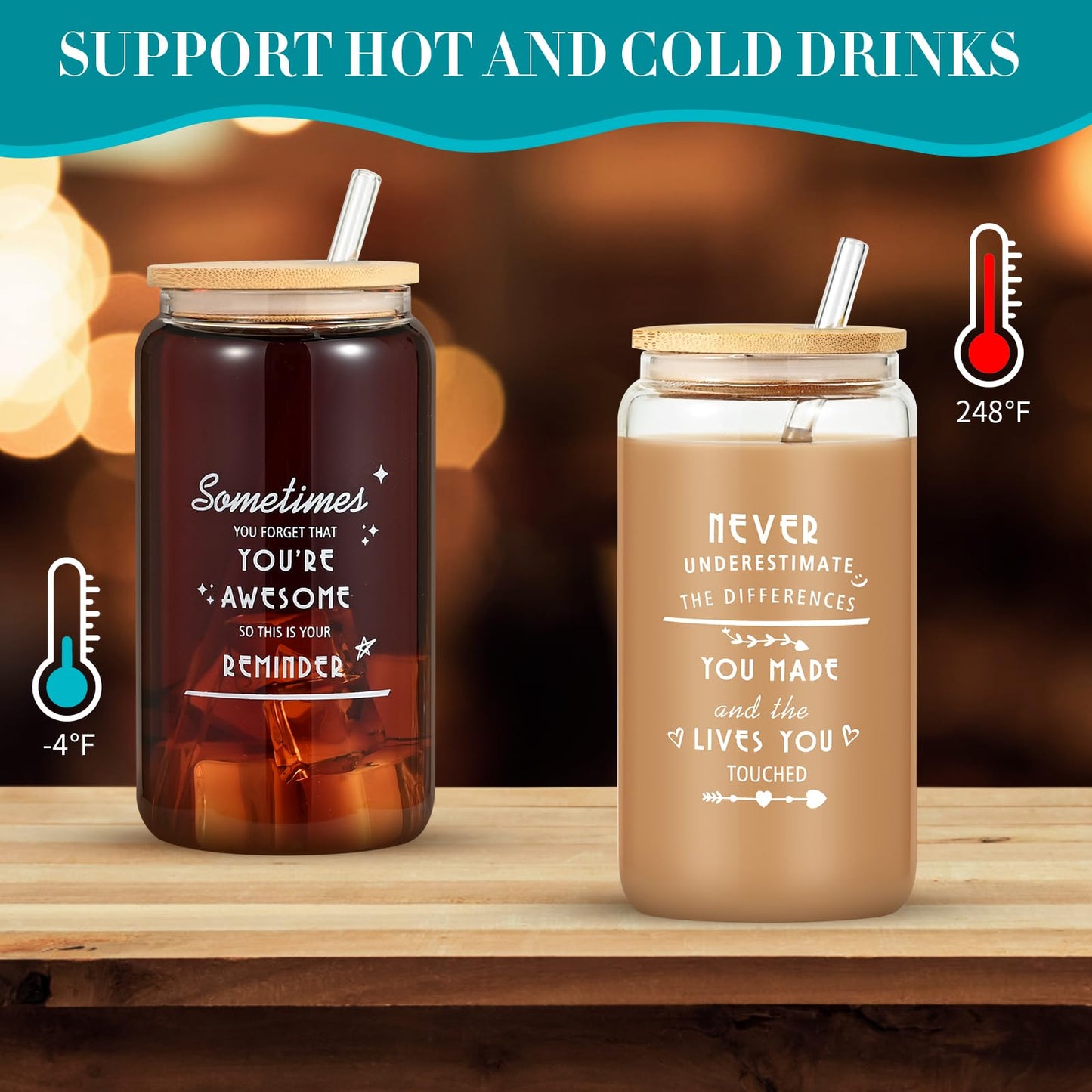 OLSUNOR 12 Set Employee Appreciation Gifts Bulk, Personalized Inspirational Thank You Gifts for Christmas Staff Coworker 16 oz Can Shaped Beer Glass Cups, Gift Box and Card for Team Women Men Nurse