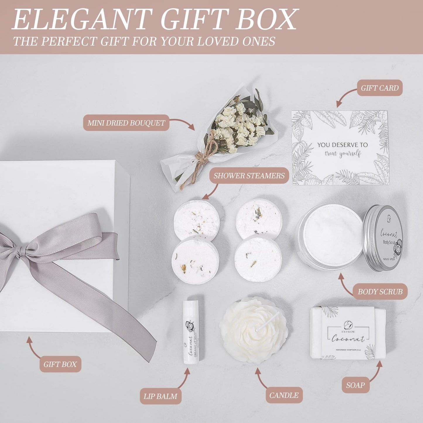 EXTALOW Spa Gifts for Women Bath and Body Gift Basket Mothers Day Gifts Coconut Lavender Home Spa Set Self Care Gift for Mom Sister Her Wife Birthday Gifts Spa Kit Care Package Thank You Gift