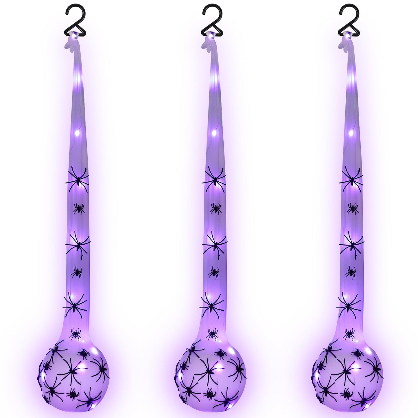 DR.DUDU 3 Pack Hanging Halloween Decorations Outdoor Giant Spider Egg 5"x28", Light Up Spider Webs with Purple LED Lights, Waterproof for Halloween Props Party Gifts, Yard Garden Tree House Décor
